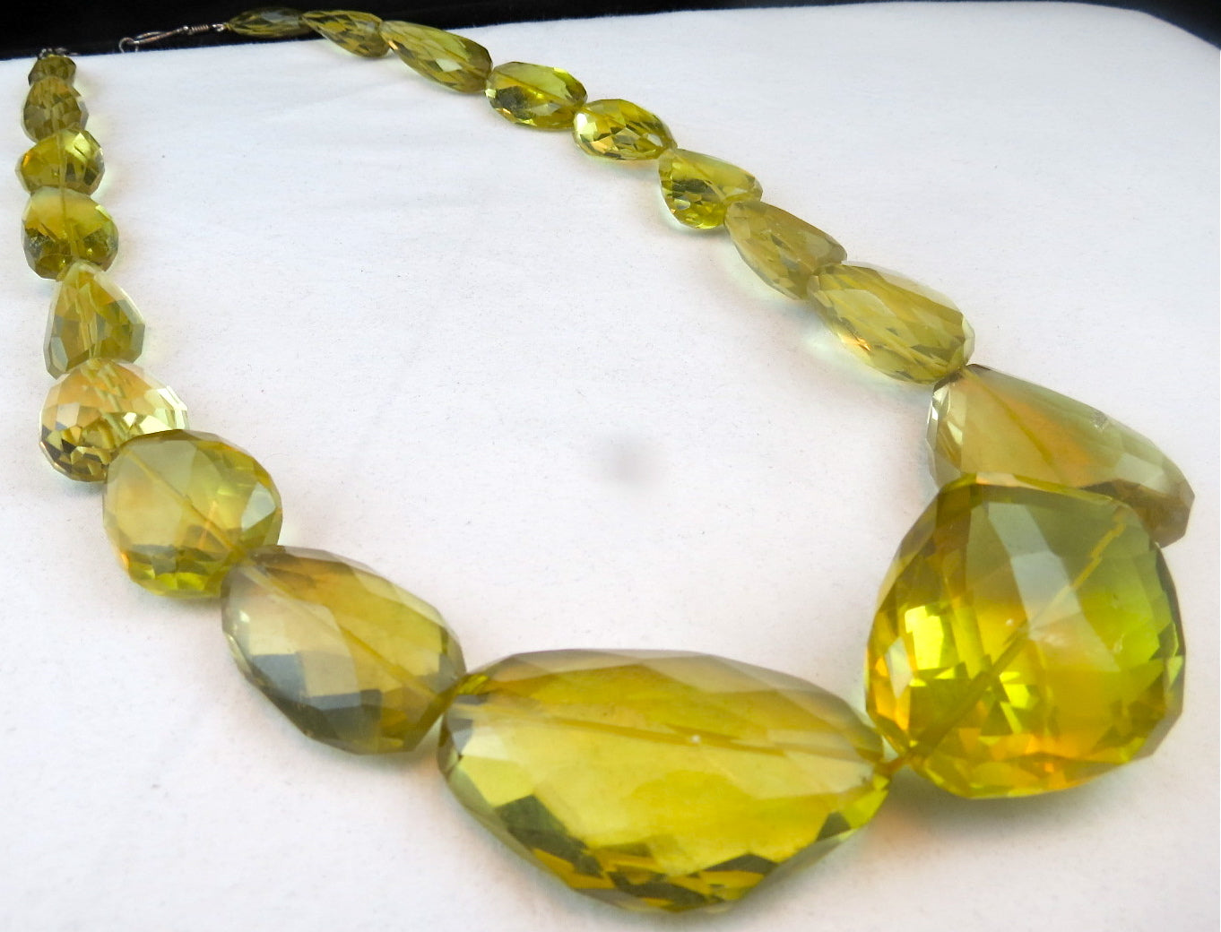 Natural Lemon Quartz Necklace 1242ct Faceted Beads In Sterling Silver Hook