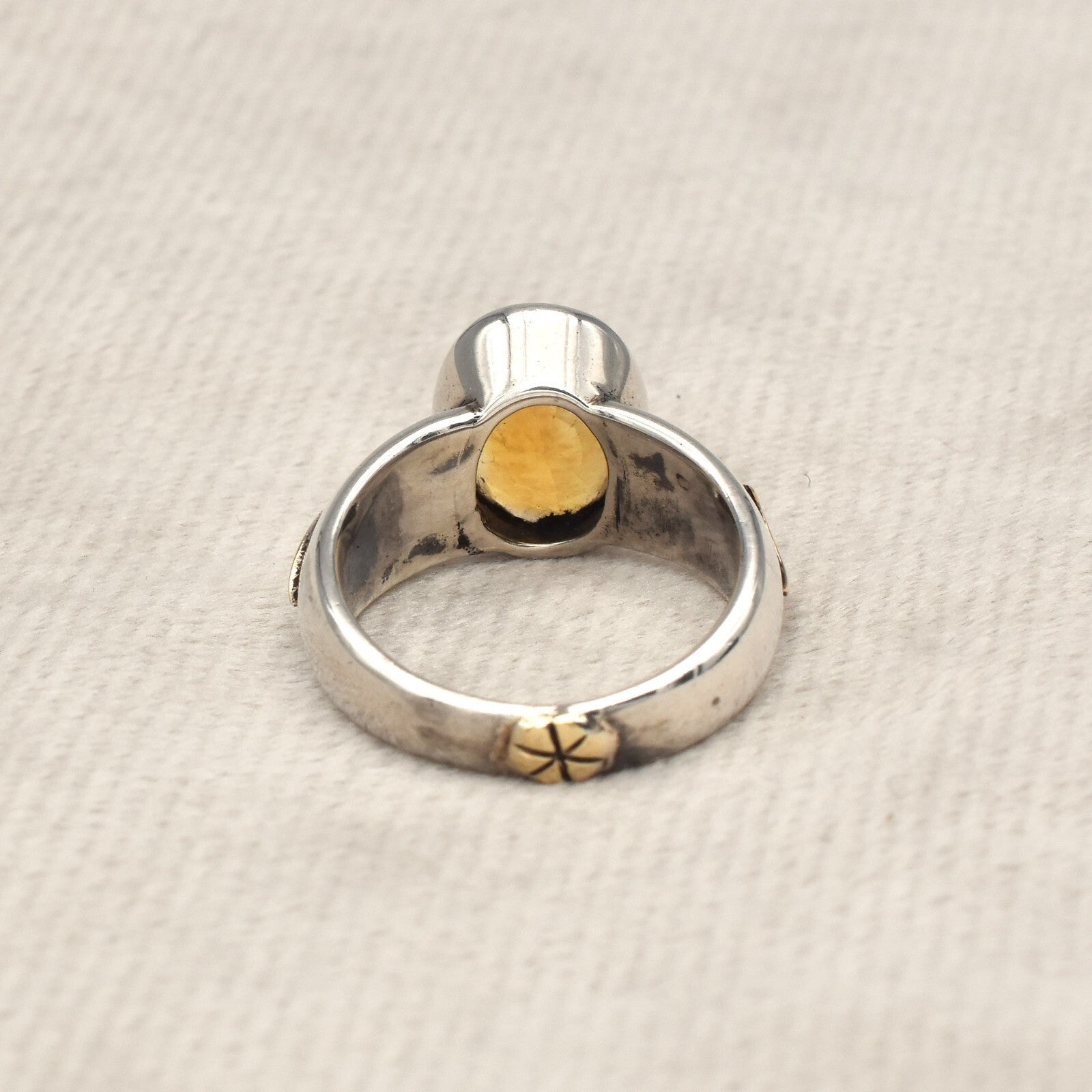 Vintage Unisex 61ct Yellow Citrine 18k Gold 925 Silver Victorian Ring