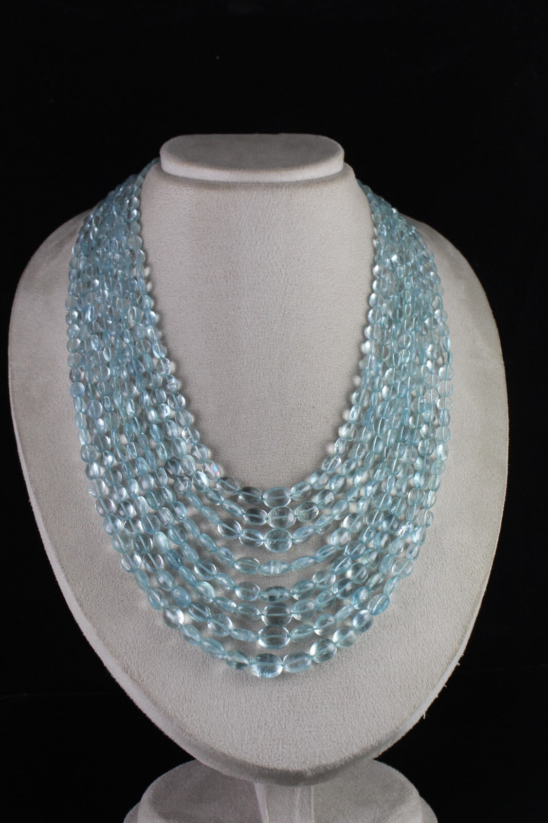 Certified Natural Aquamarine Beads Necklace 8l 965 Ct Blue Gemstone Important