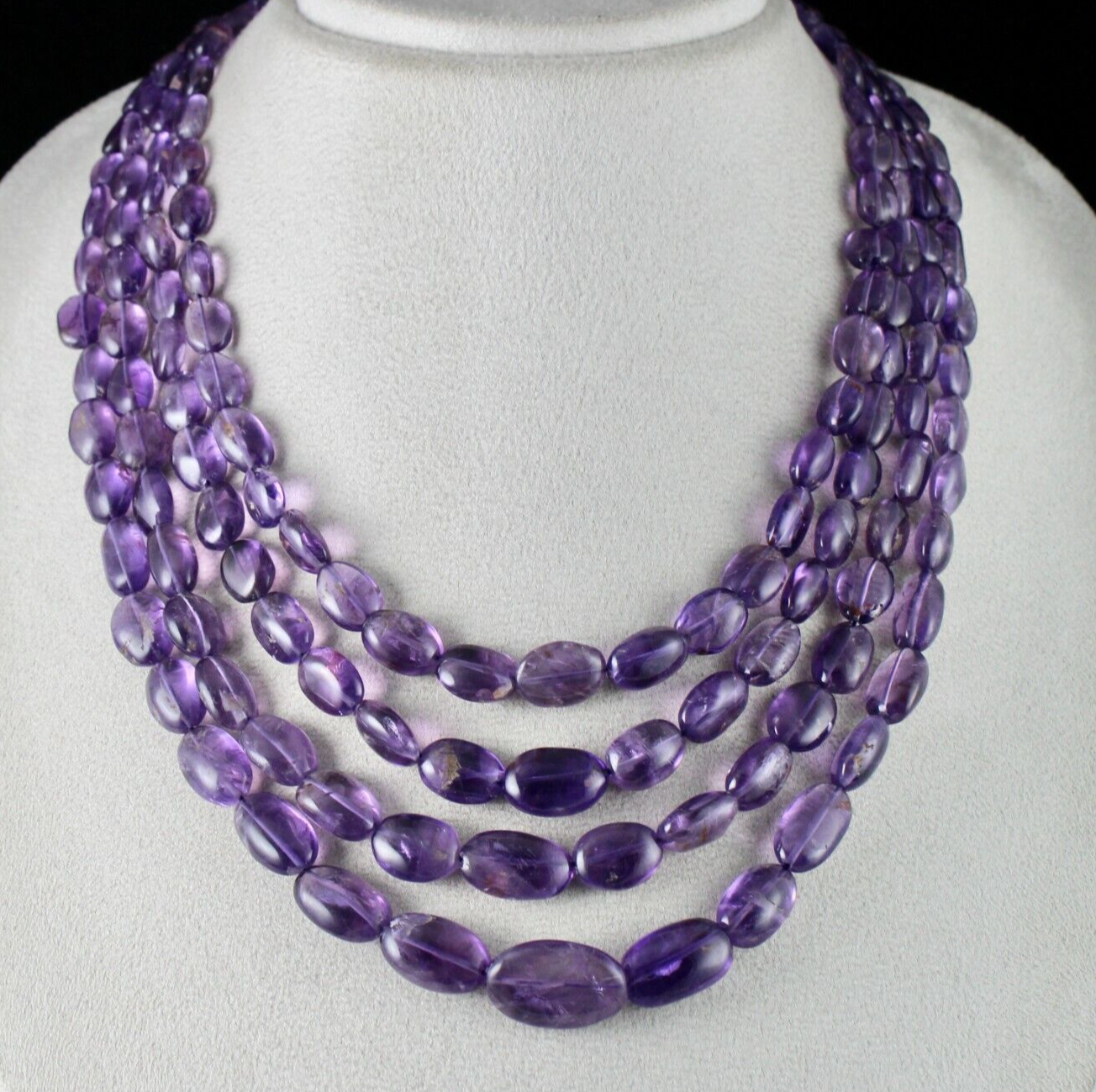 NATURAL AMETHYST BEADS LONG NUGGETS 4 LINE 662 CARATS GEMSTONE FINEST NECKLACE