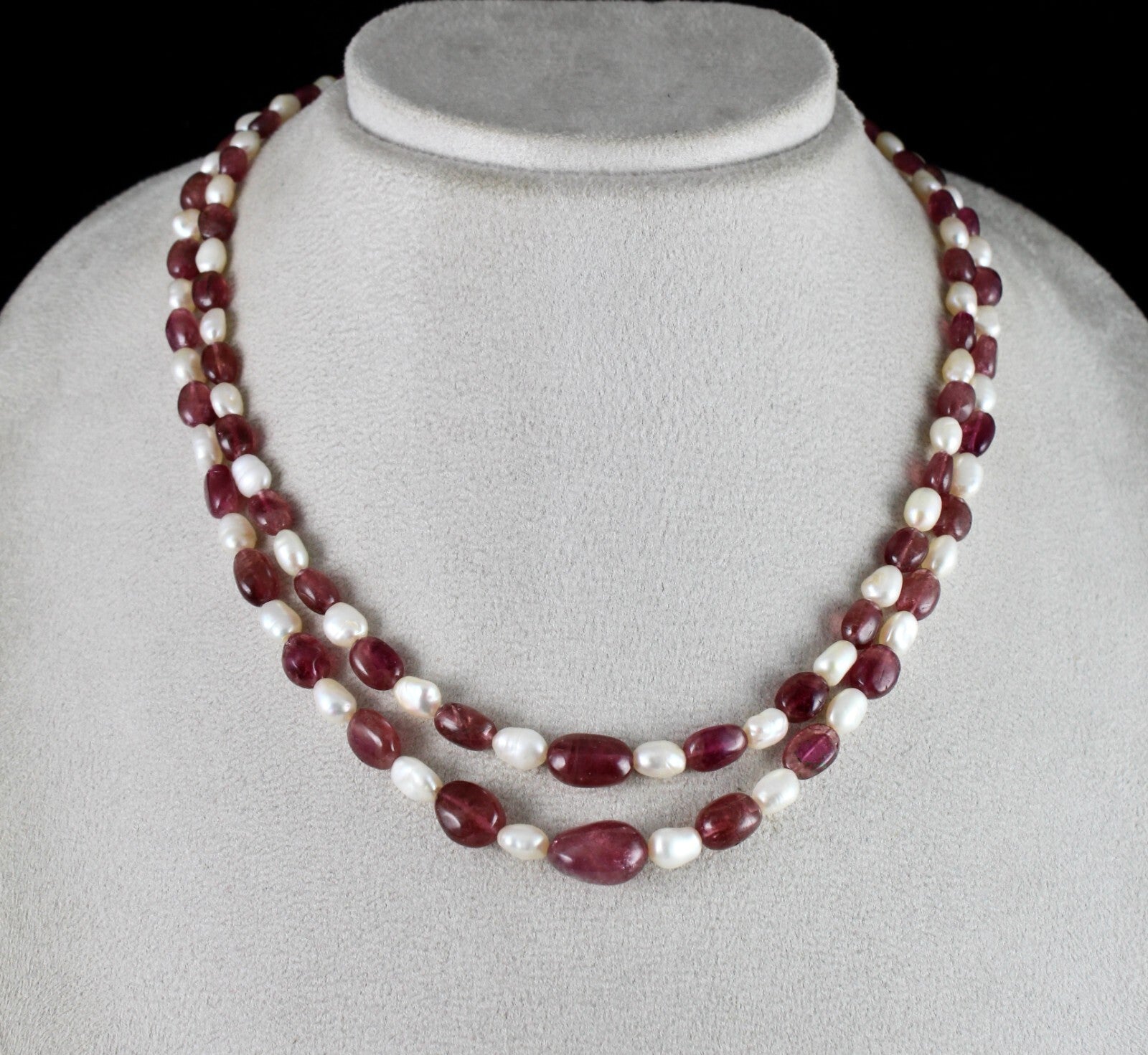 Certified Natural Pink Tourmaline Rubellite 218ct Pearl Beads Gemstone Necklace