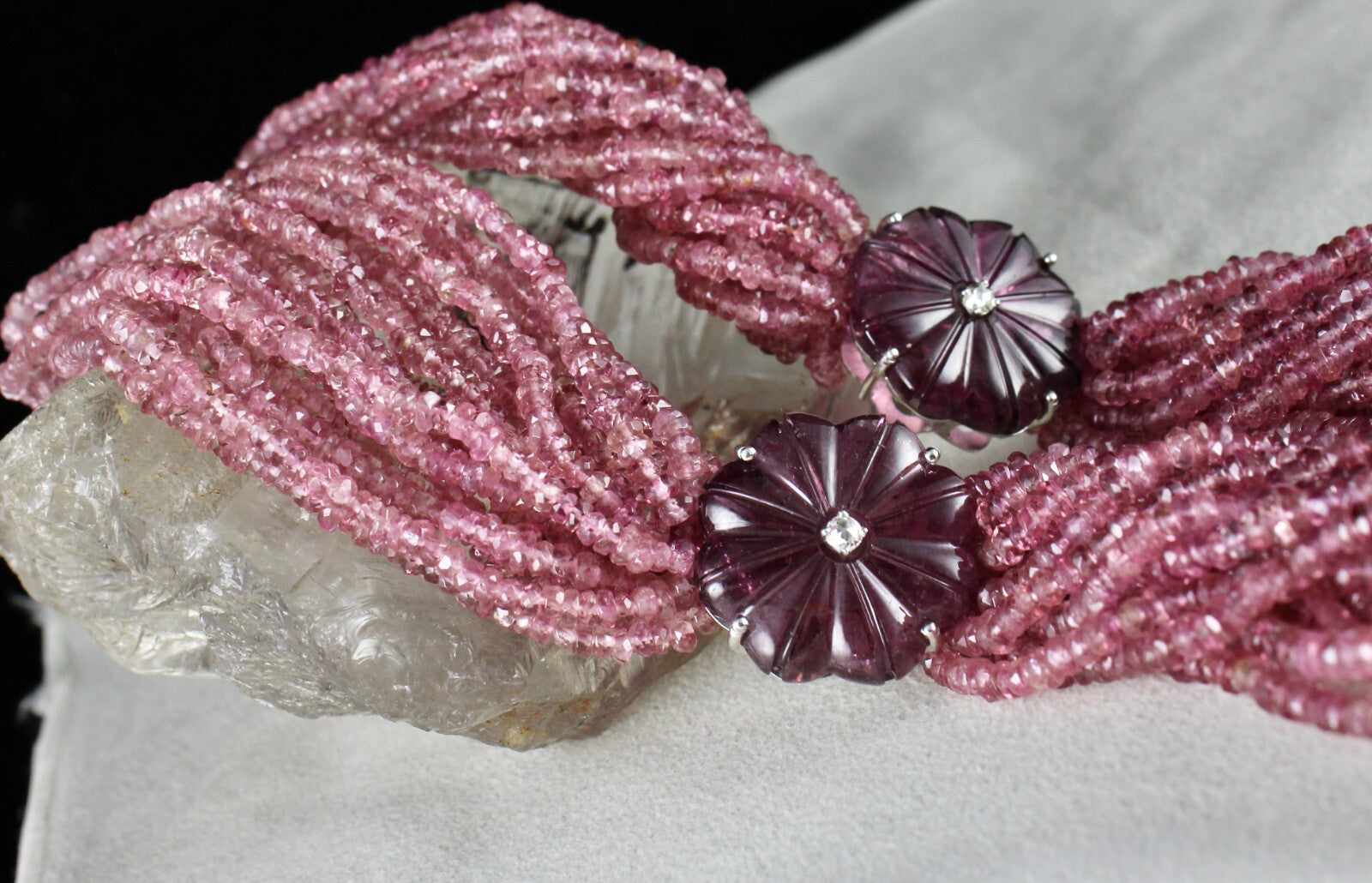 Certified Natural Pink Tourmaline 878ct Carved Sterling Silver Necklace