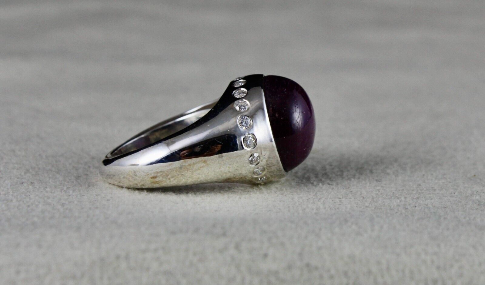Natural Ruby Star 925 Silver Ring White Moissanite Diamond GemStone Cabochon