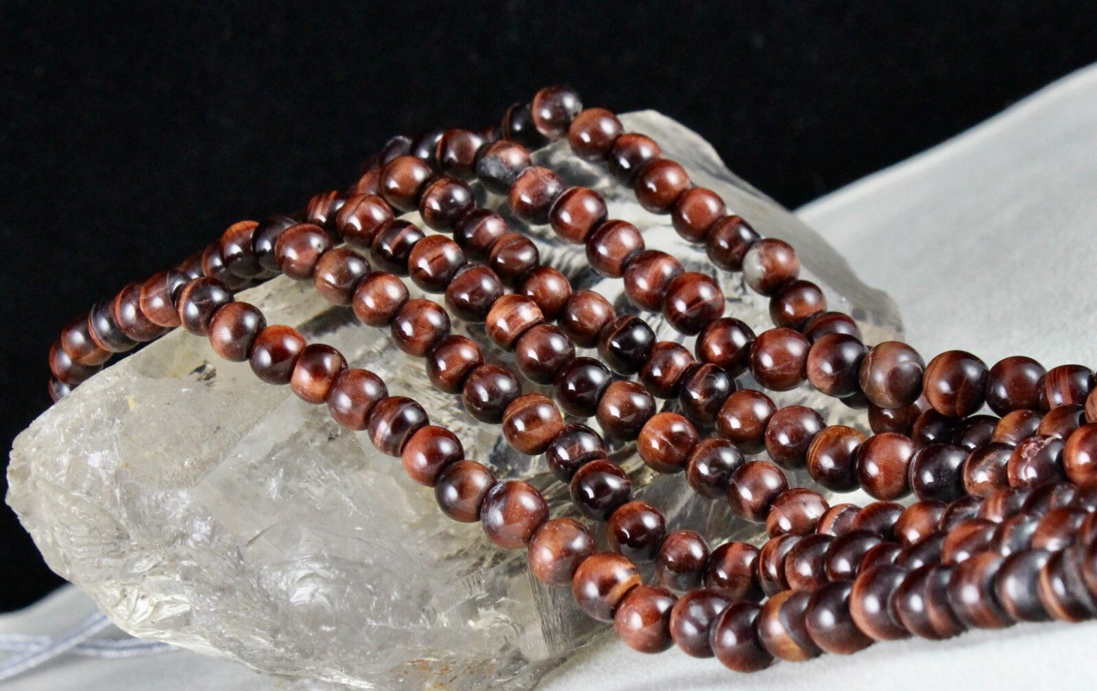 Natural Red Tiger's Eye Gemstone Necklace 3 L 611 Ct Beaded Round Fashion