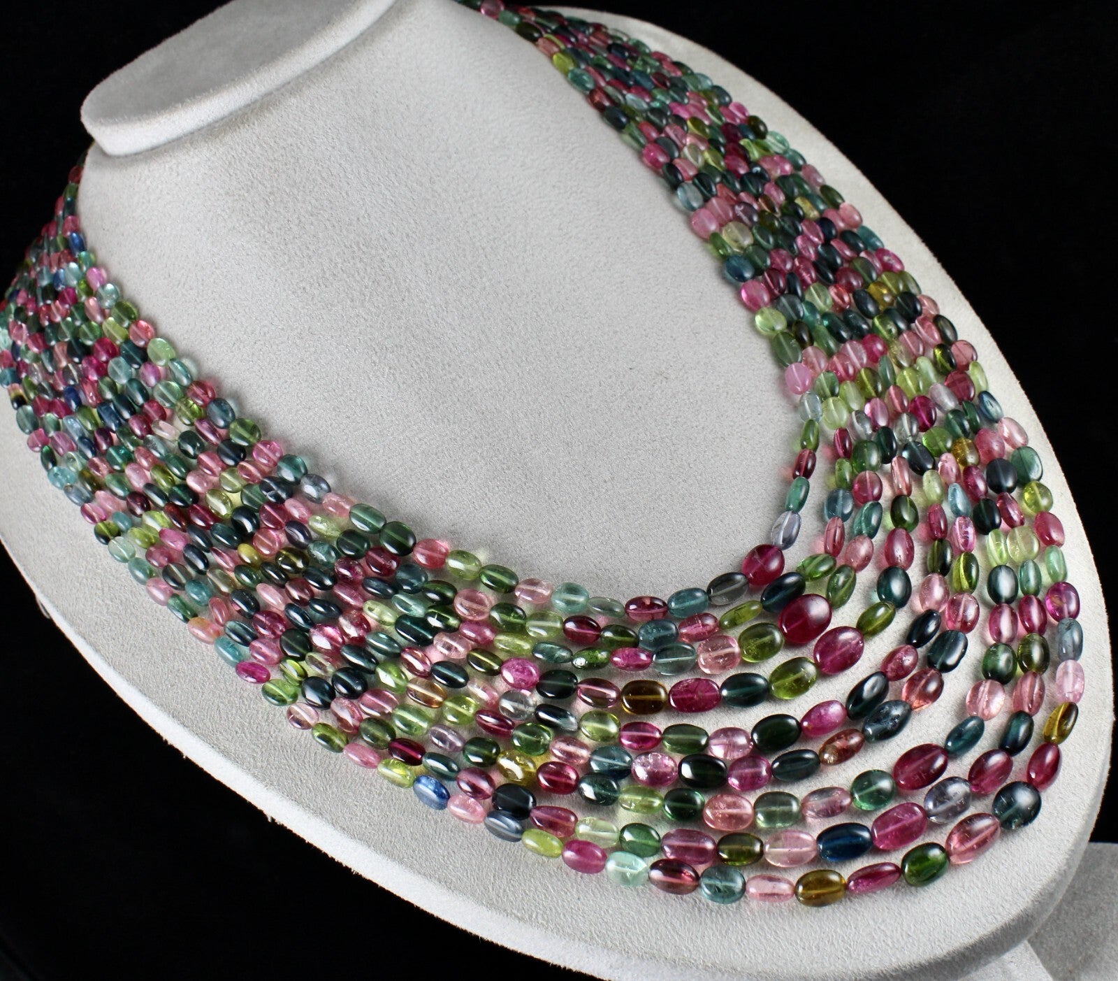 Certified 9l Multi Tourmaline 1217 Ct Beads Cabochon Gemstone Necklace