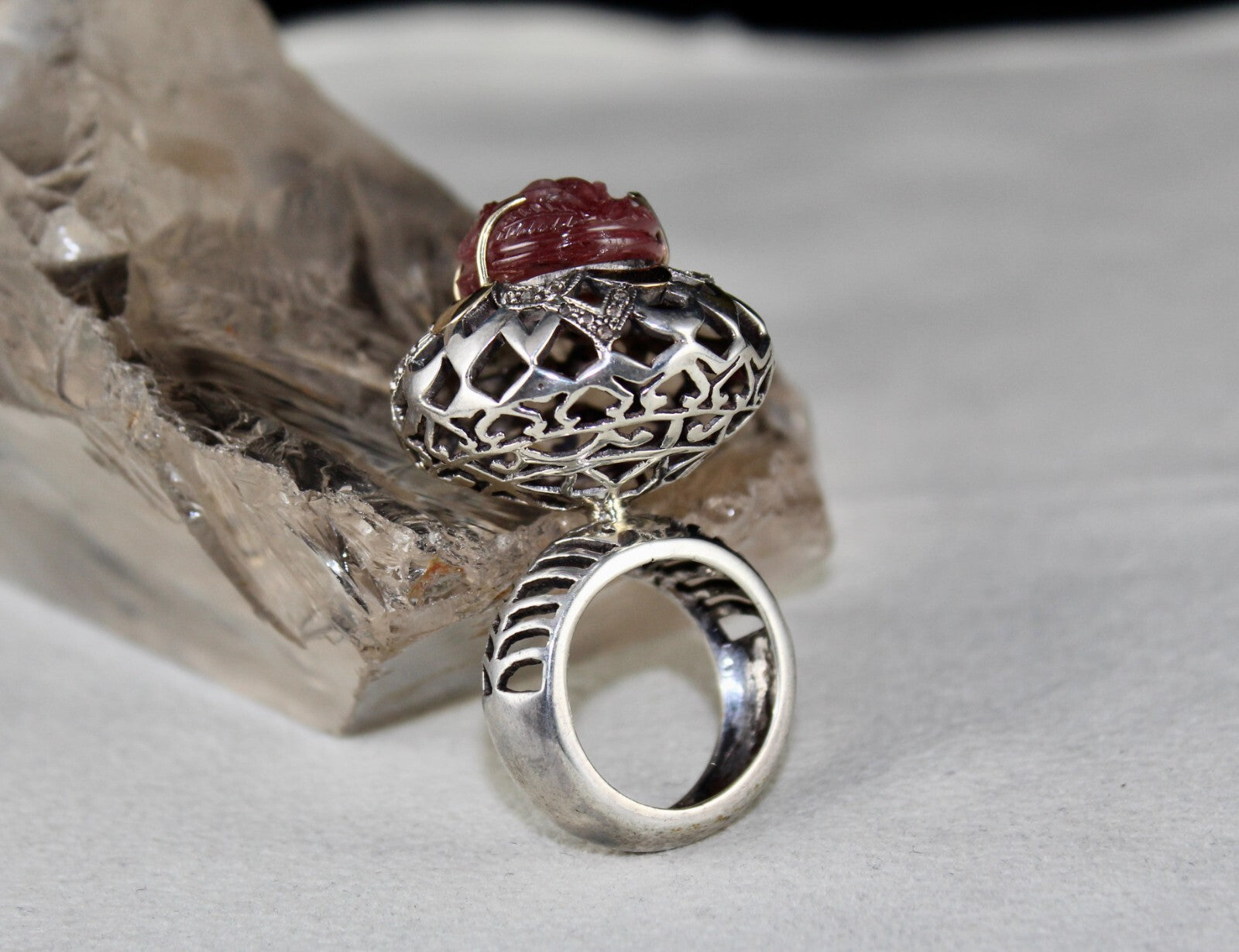 Certified Antique Pink Tourmaline 1.75 Ct Natural Diamond Sterling Silver Ring