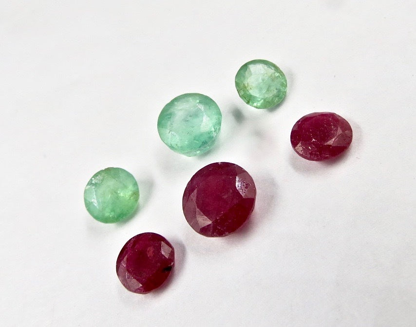 Certified Natural Colombian Emerald 9.91 Ct Ruby Round Cut Sterling Silver Set