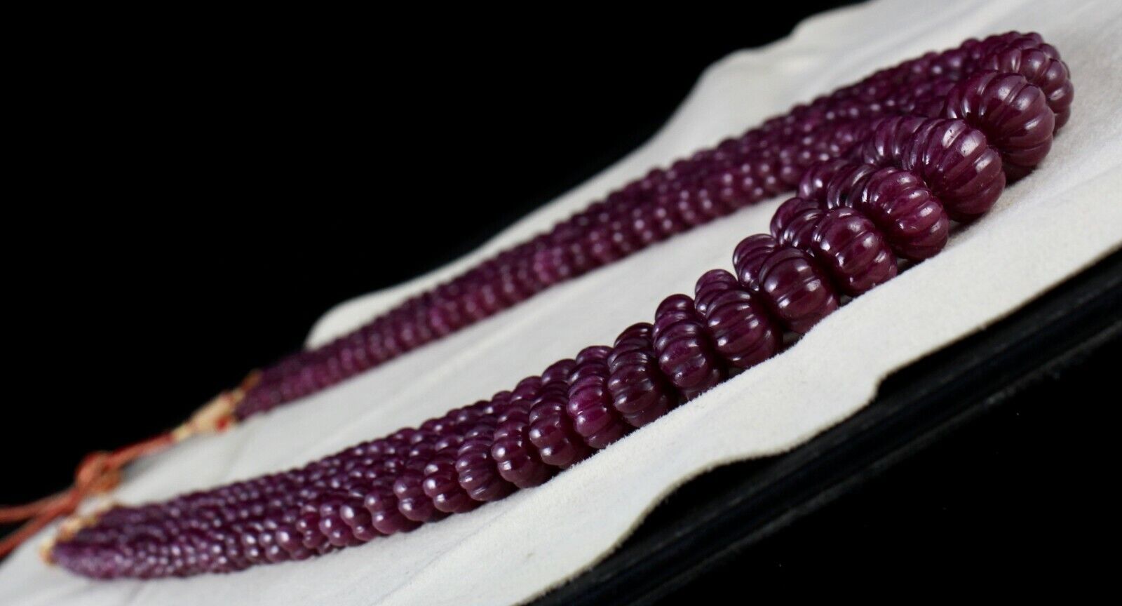 NATURAL UNTREATED RUBY BEADS CARVED MELON 3 LINE 1378 CARATS GEMSTONE NECKLACE