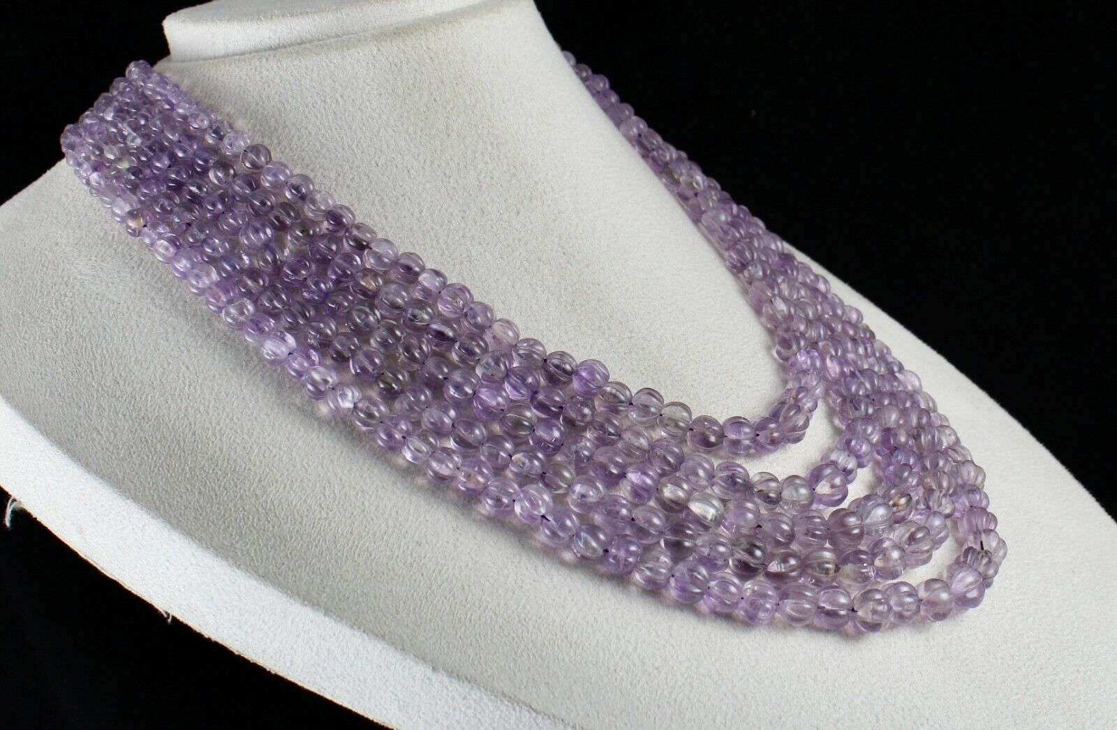 Natural Amethyst Beads Carved Melon 5 L 947 Ct Purple Gemstone Antique Necklace