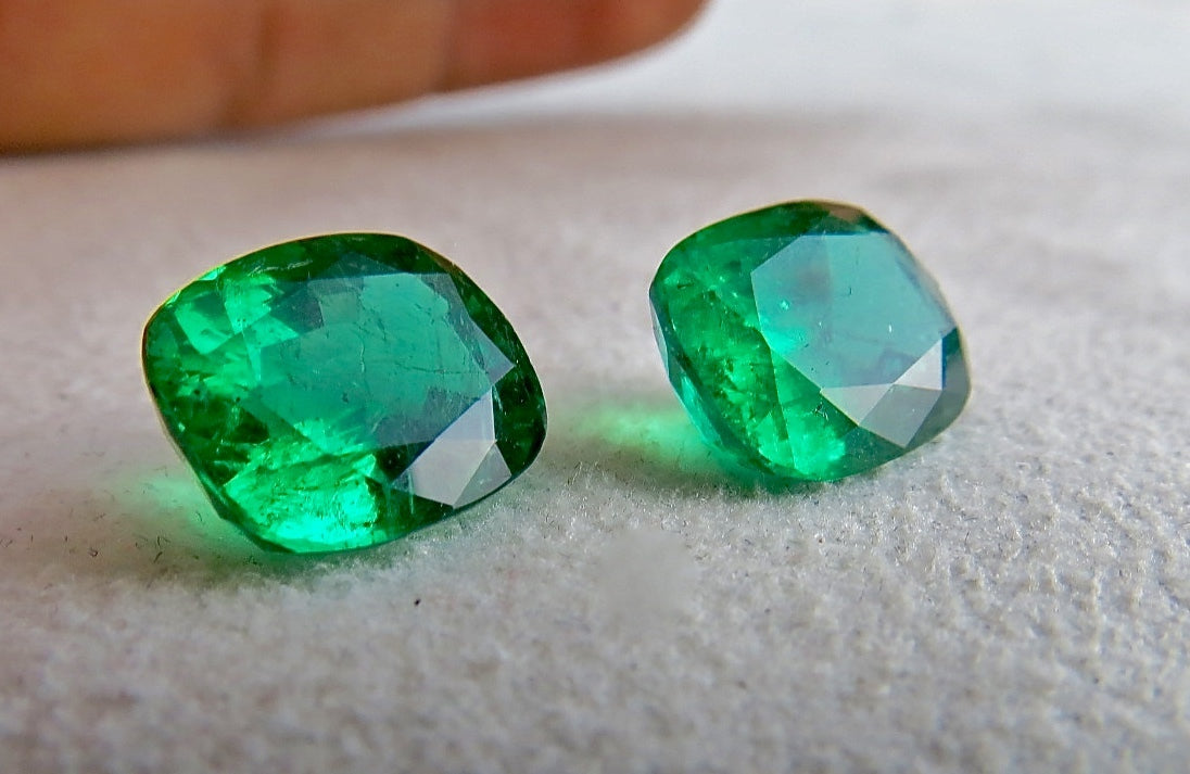 Certified Natural Zambia Emerald 10.55 Ct Cushion Pair Loose Gemstone Earring