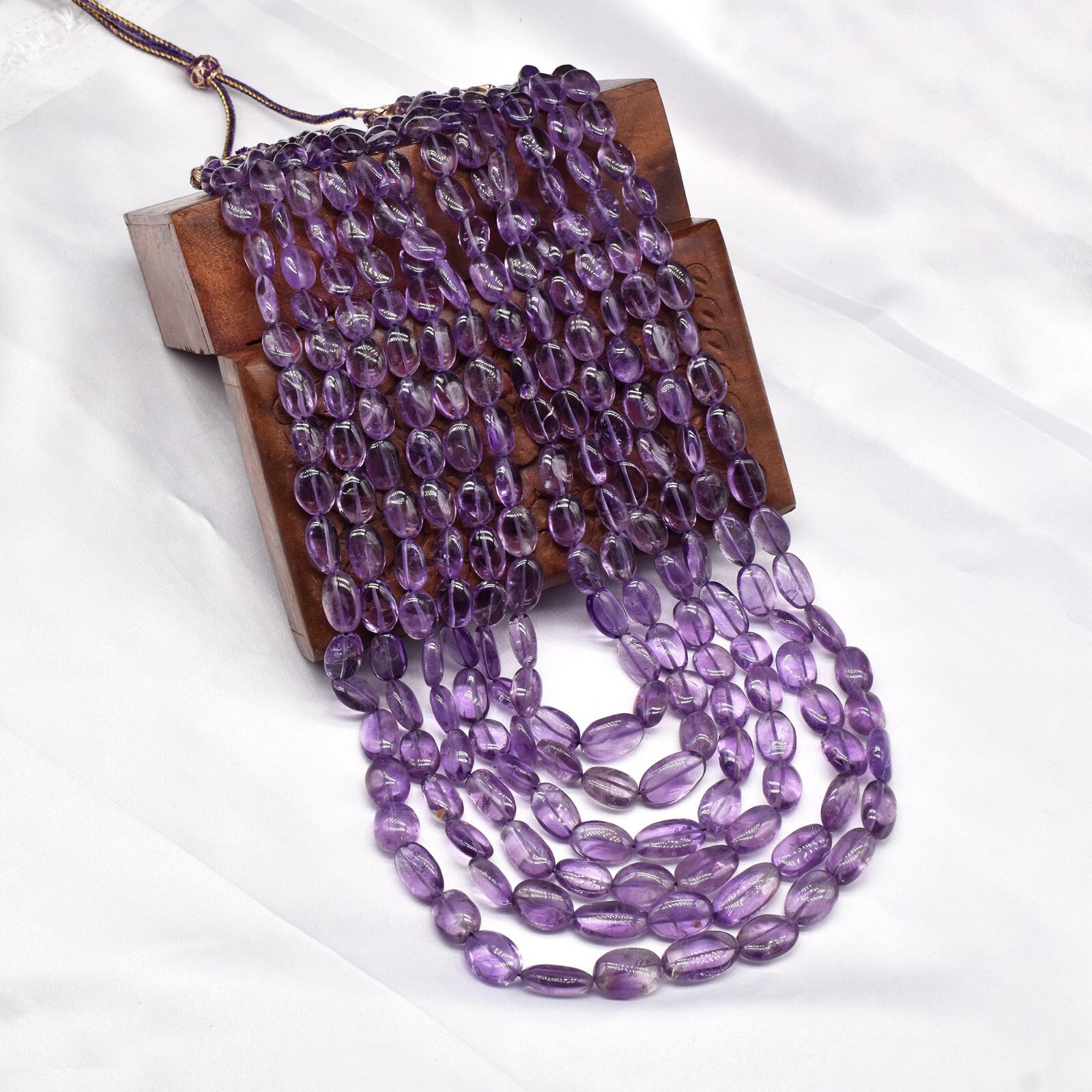 Long Natural Amethyst Beads 1245 Ct Purple Gemstone Fashion Necklace 6 L