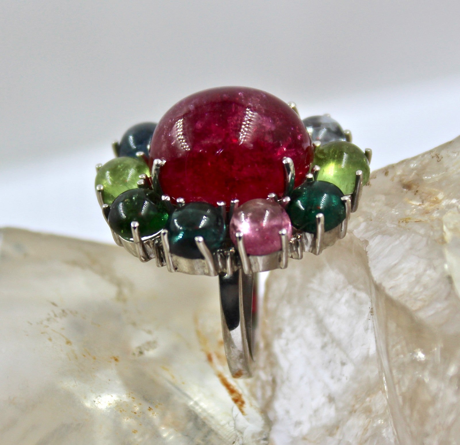 Certified Natural Tourmaline & Diamond 68.77 Ct Ring 925 Sterling Silver