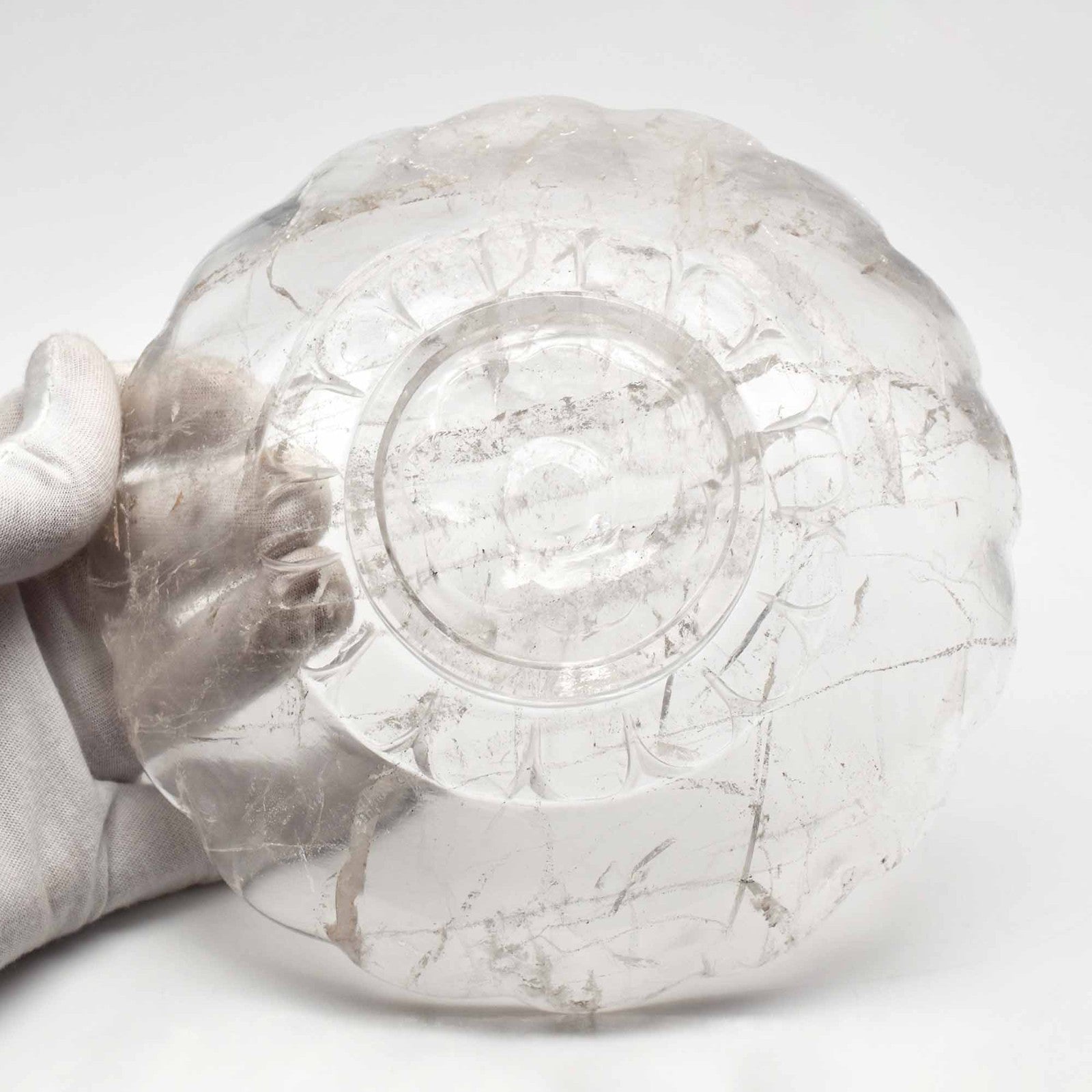 Certified Natural Rock Crystal Quartz 1935 Ct Round Engraved Gemstone Bowl Decor
