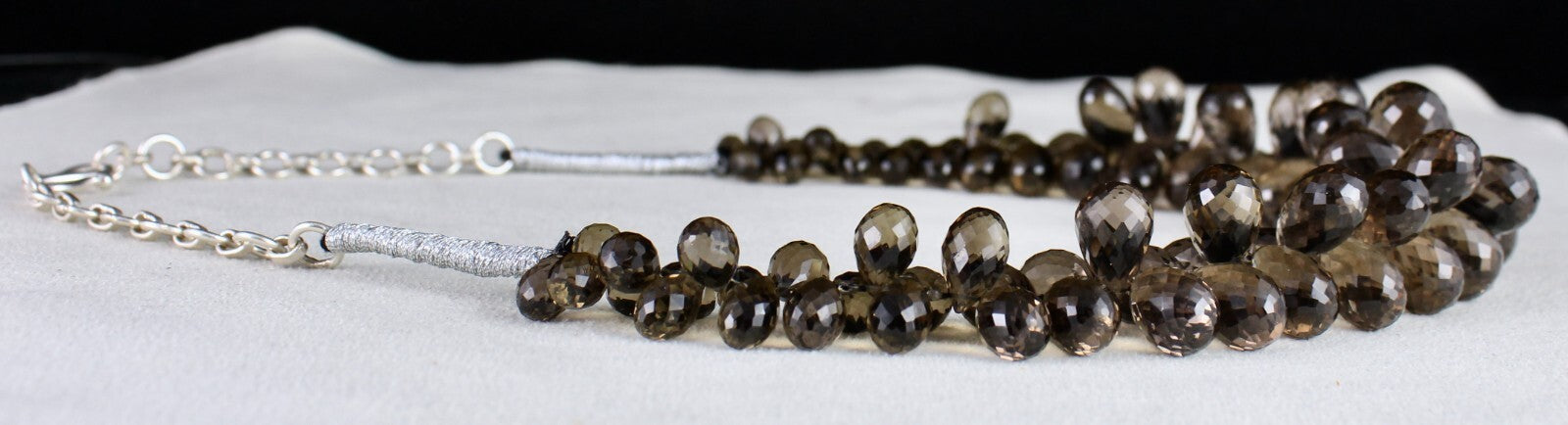 Natural Smoky Quartz Teardrop Beads 540 Ct Sterling Silver Gemstone Necklace