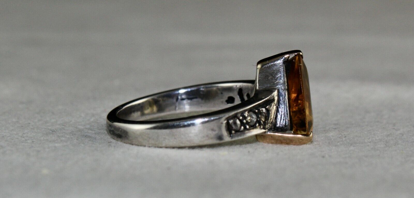 NATURAL YELLOW CITRINE OVAL CUT DIAMOND 18K GOLD SILVER VINTAGE MEN WOMEN RING