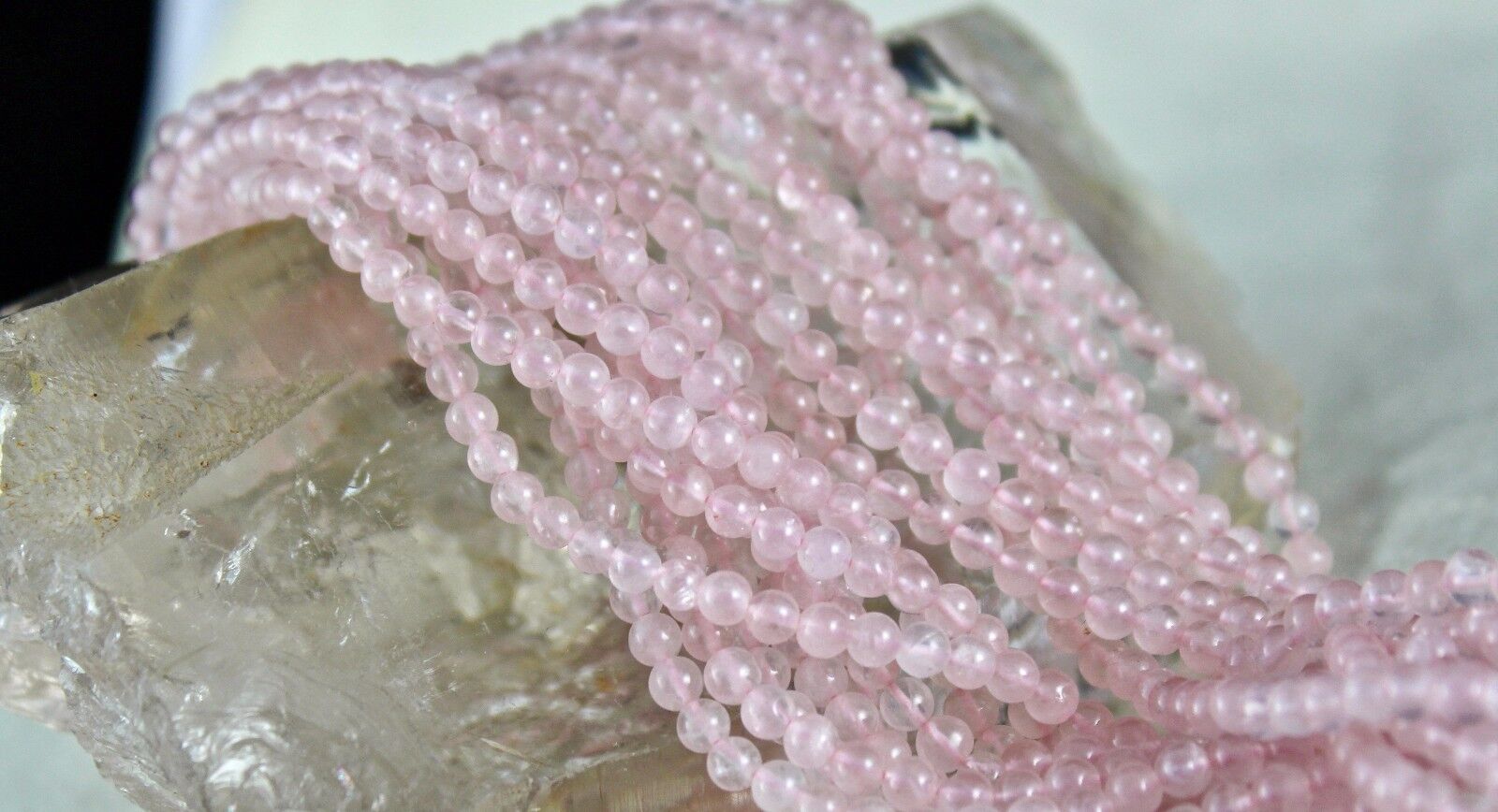 NATURAL ROSE QUARTZ BEADS 9 L 591 CARATS GEMSTONE ROUND LADIES SILVER NECKLACE