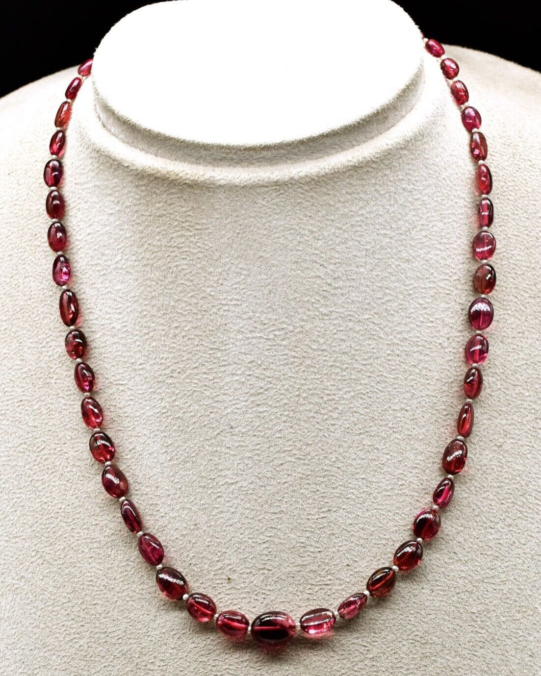 Pink Tourmaline Pearl Necklace Rubellite Beaded 85 Ct Gemstone Silver String