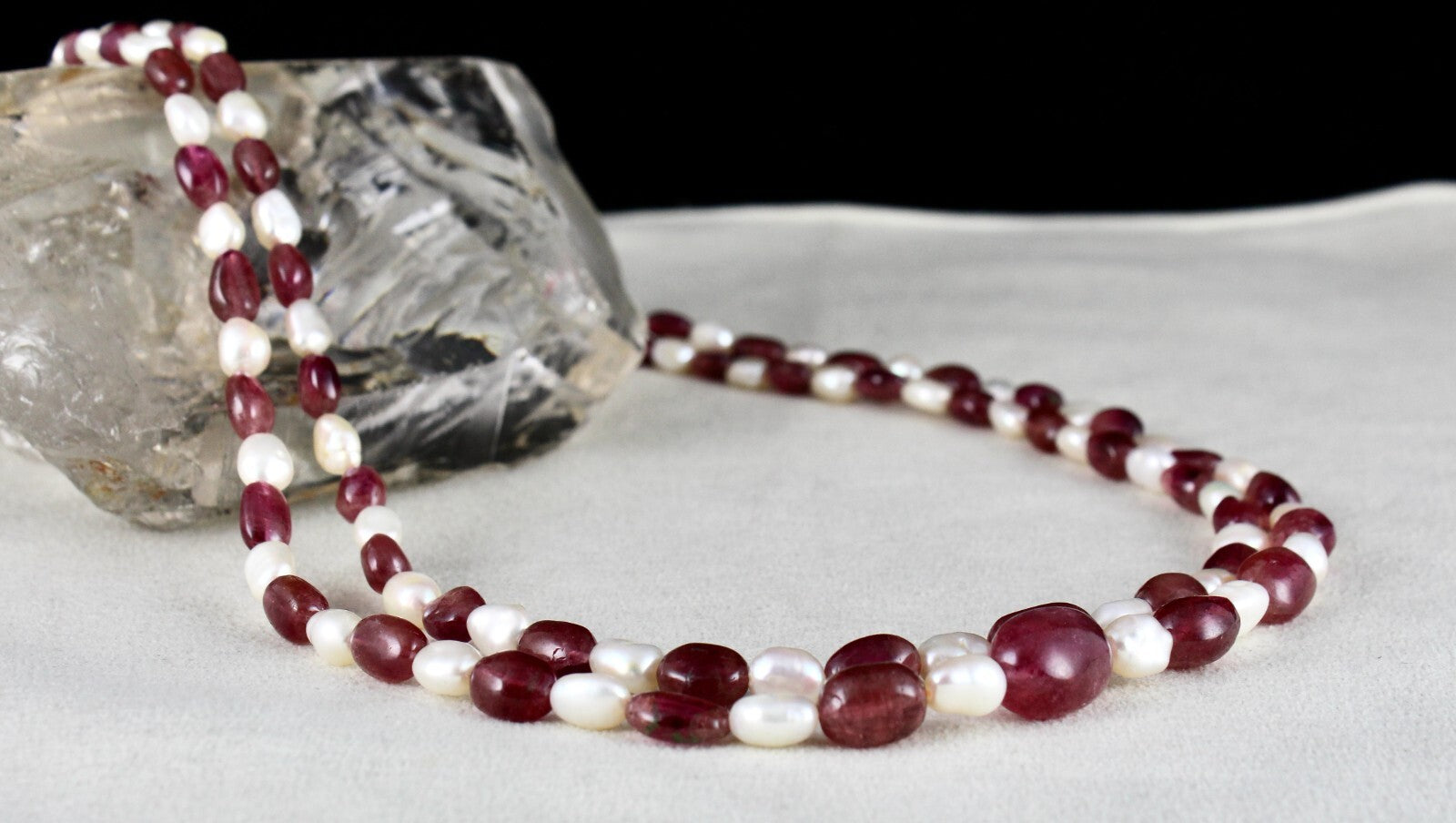 Certified Natural Pink Tourmaline Rubellite 218ct Pearl Beads Gemstone Necklace