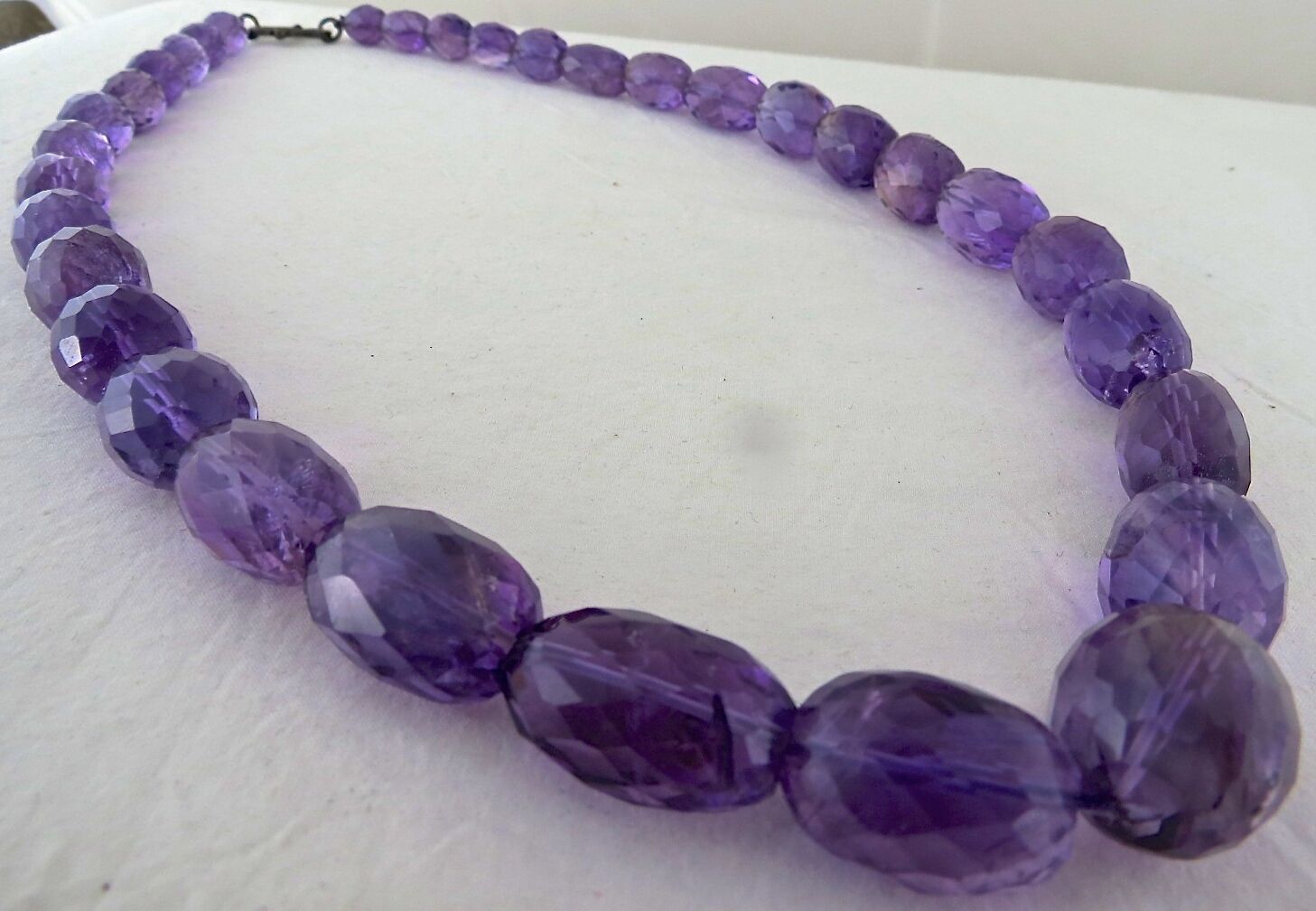 Natural Amethyst Beads Faceted Oval 812 Ct Big Purple Gemstone Silver Necklace