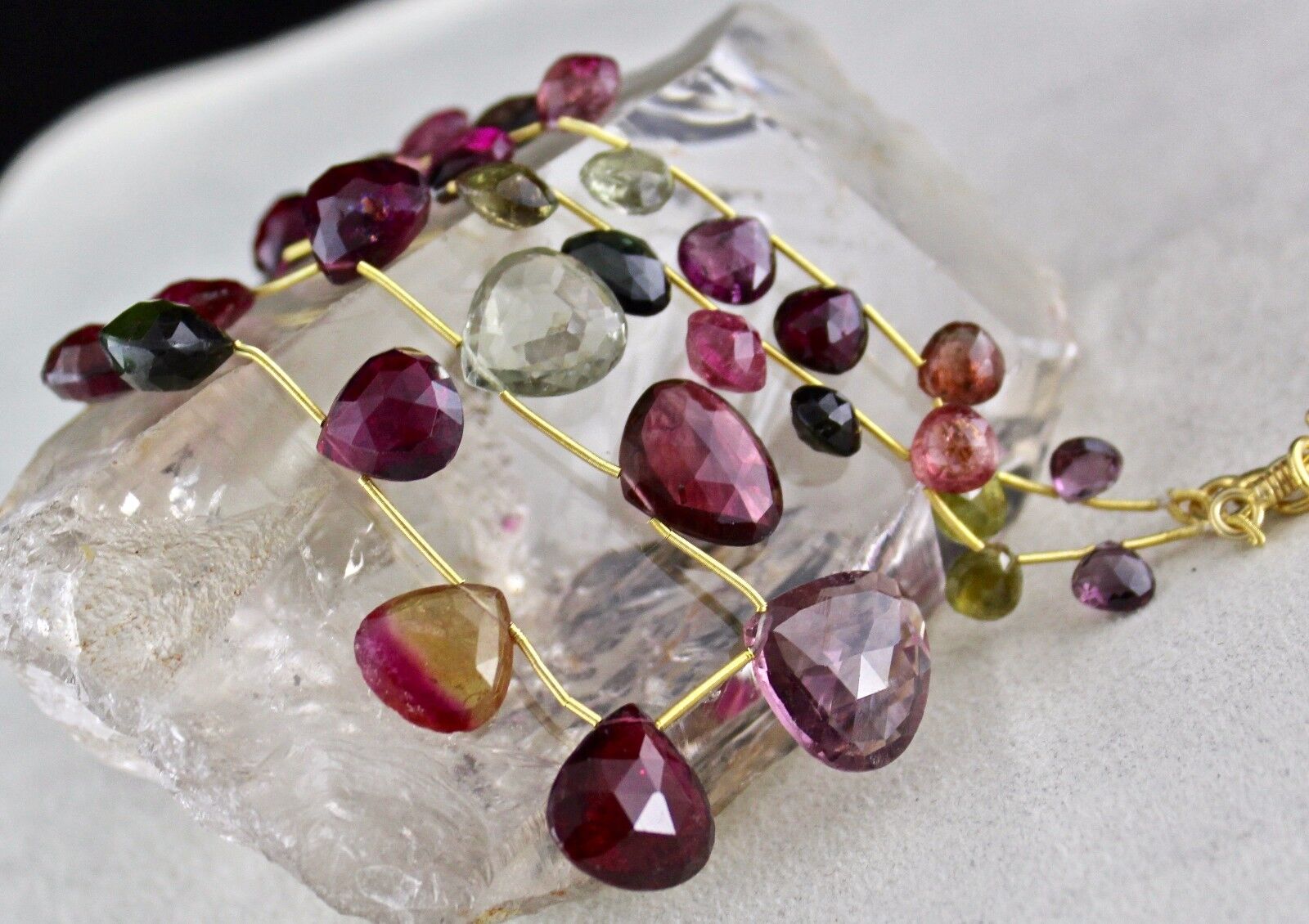MULTI WATER MELON TOURMALINE HEART TEAR DROPS 189 CTS GEMSTONE BEADS NECKLACE