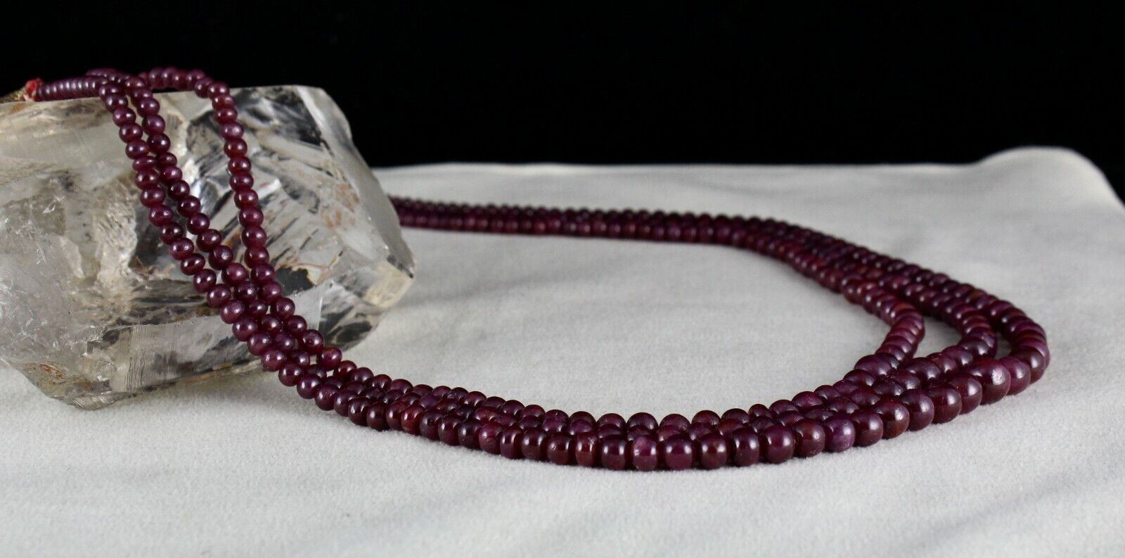 NATURAL RED RUBY BEADS ROUND 3 LINE 414 CTS PRECIOUS GEMSTONE FASHION NECKLACE