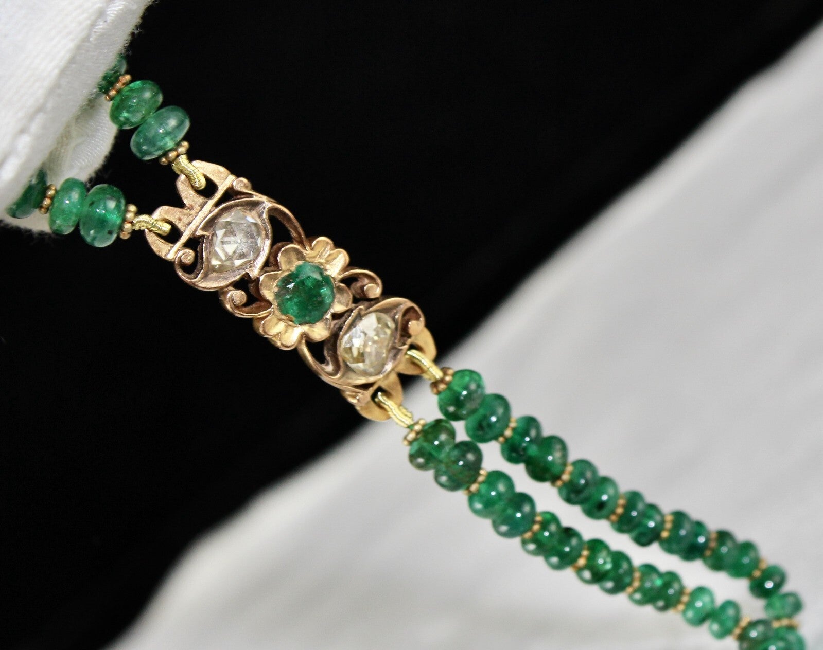 Certified Antique Emerald 10ct Natural Diamond 22k Gold Bracelet Emerald Beads