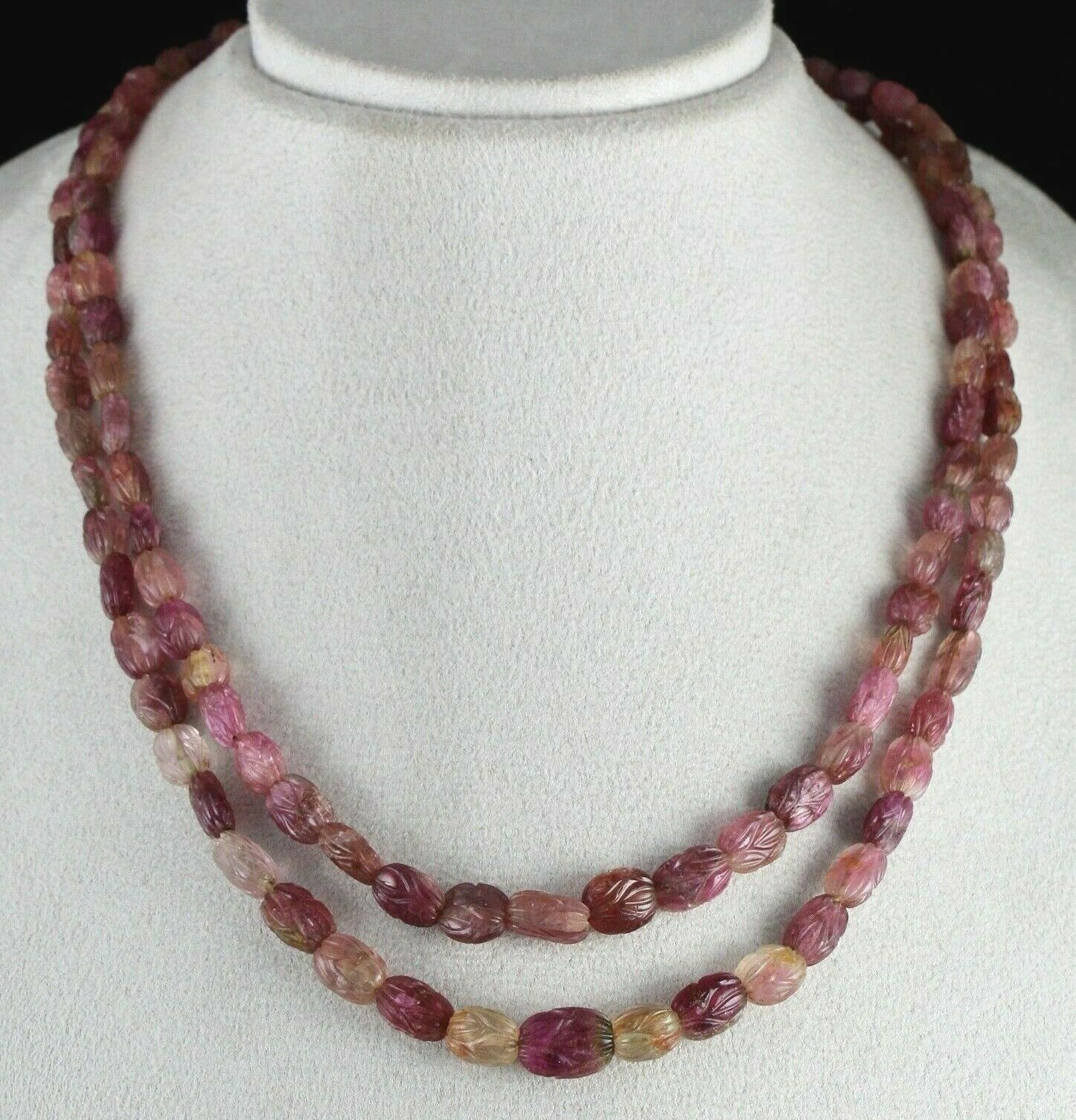 OLD NATURAL MULTI TOURMALINE RUBELLITE CARVED BEADS 323 CARATS GEMSTONE NECKLACE