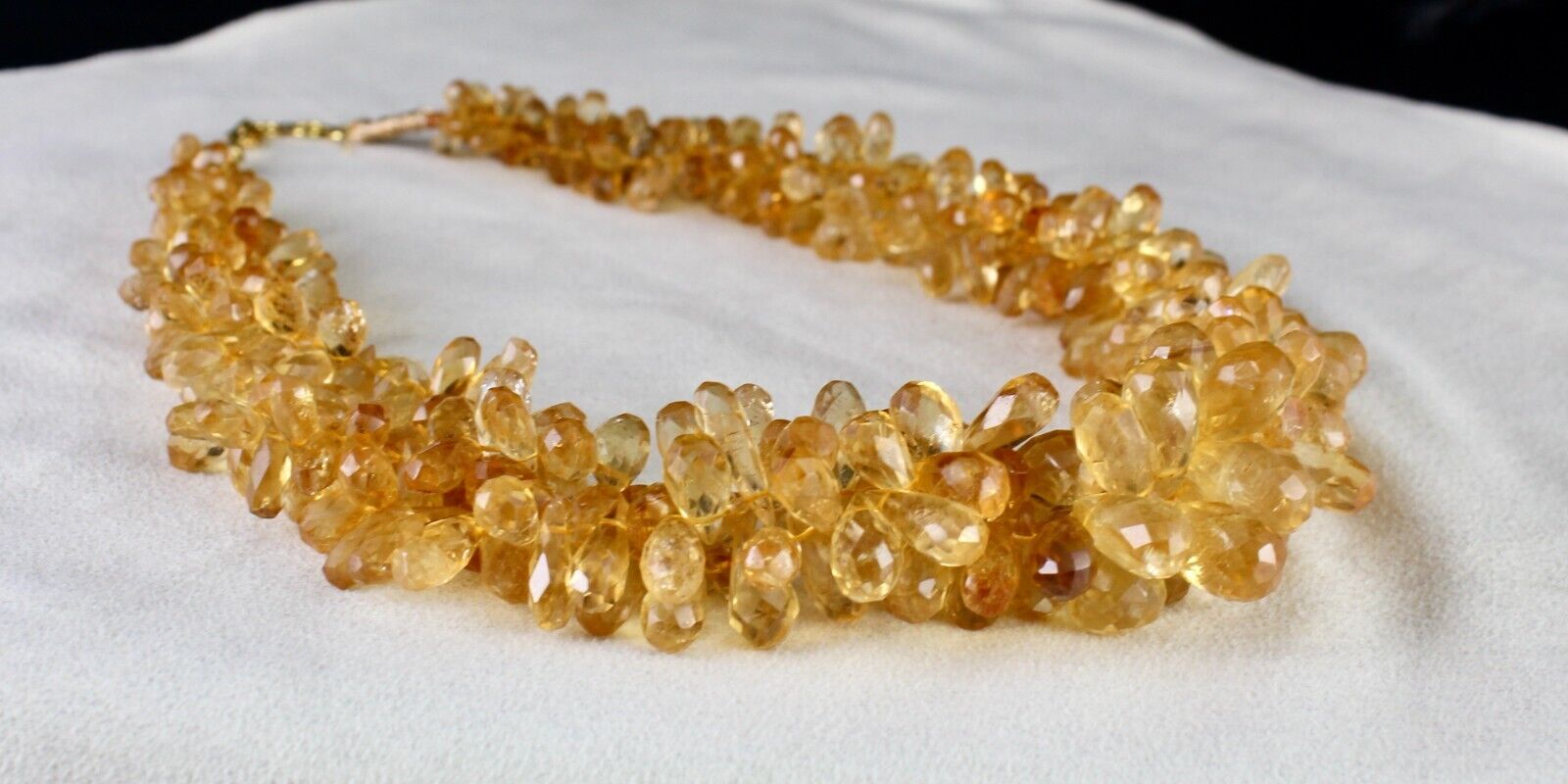 NATURAL CITRINE BEADS FACETED TEAR DROPS 3 LINE 827 CT GEMSTONE FASHION NECKLACE