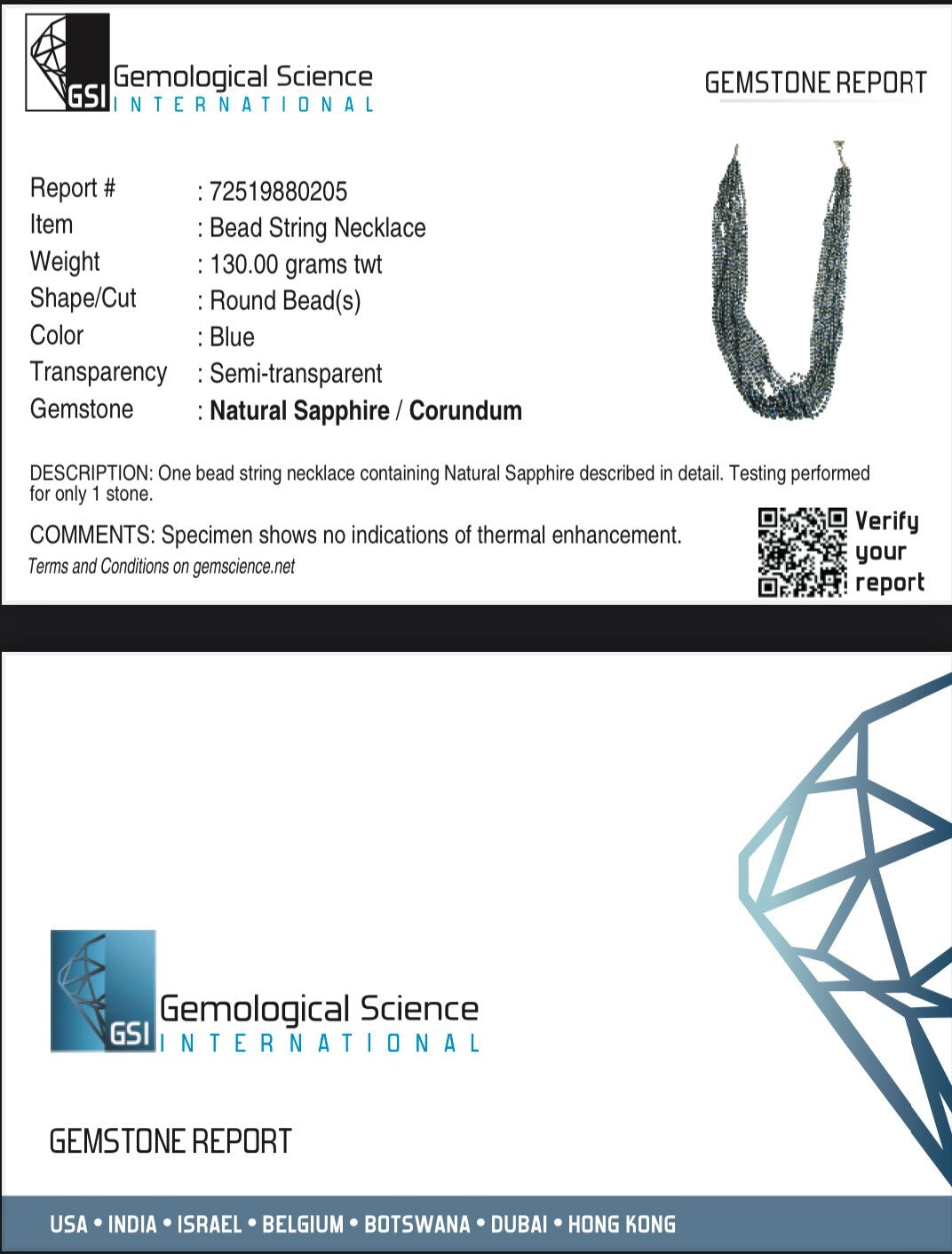 Certified Blue Sapphire 483ct & Pearl Round Beaded Necklace 11l Silver Clasp