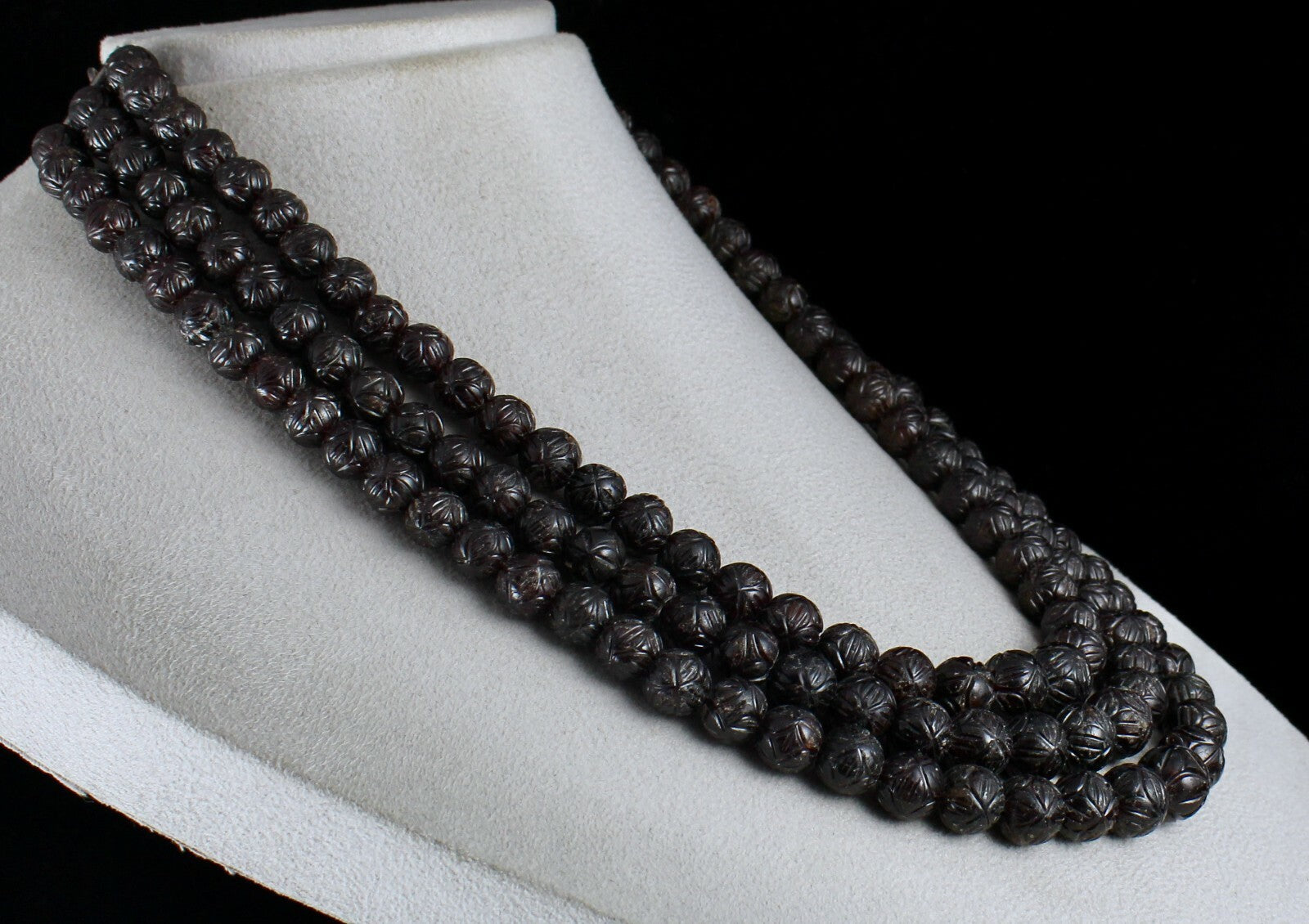 Certified Natural Red Garnet 1686ct Sterling Silver Carved Beads Necklace