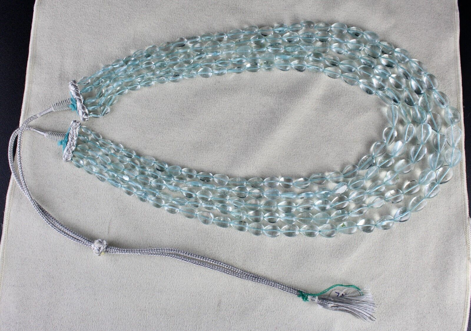 NATURAL BLUE TOPAZ BEADS DROPS 5 LINE 956 CARATS GEMSTONE BEADED FINE NECKLACE