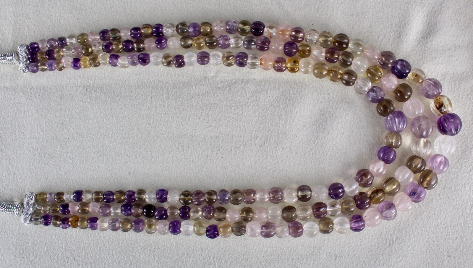 Multicolor Carved Gemstone Fashion Necklace 498 Ct Semi-precious Beads 3 Line