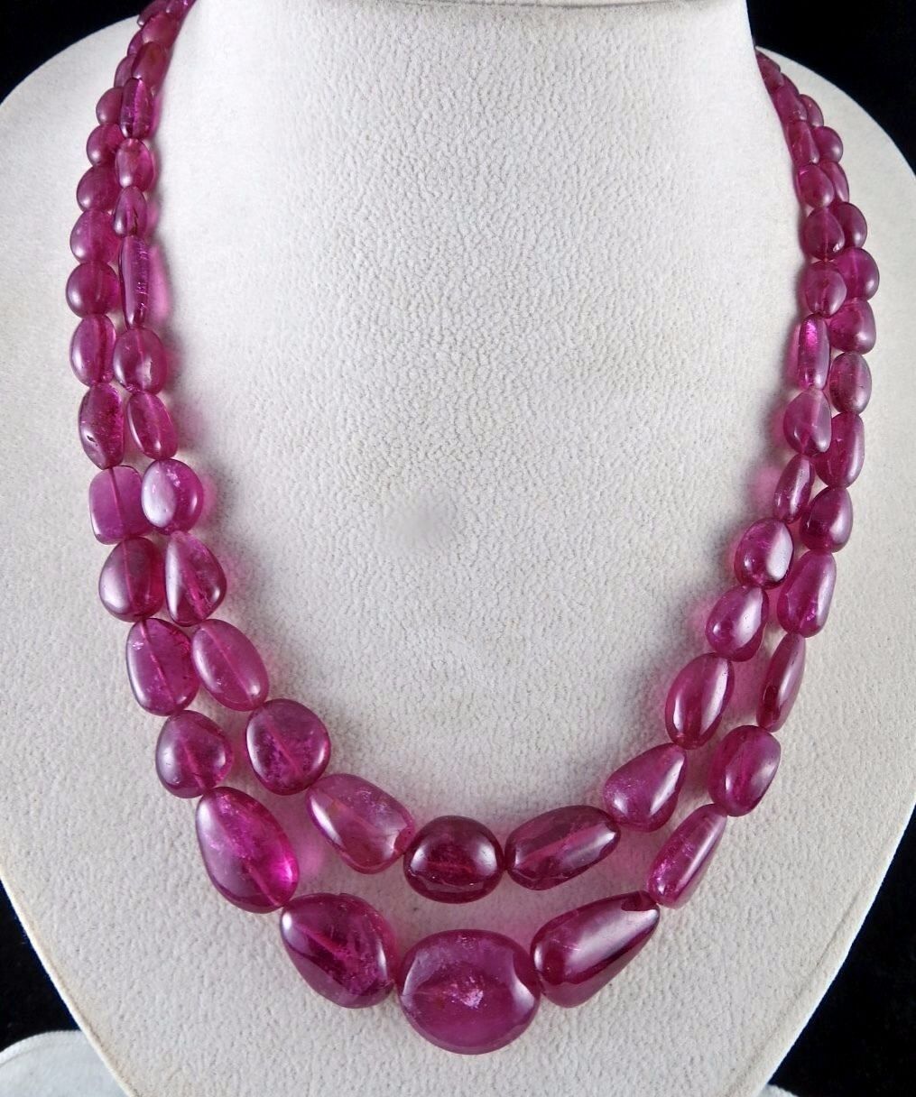 Natural Pink Tourmaline Rubellite Beads Cabochon 2 L 452 Ct Gemstone Necklace