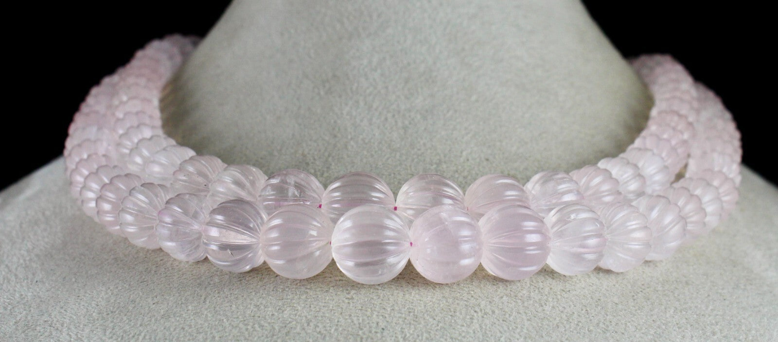 Certified Vintage Natural Rose Quartz Carved Beads Necklace 967 Ct Pink Gemstone