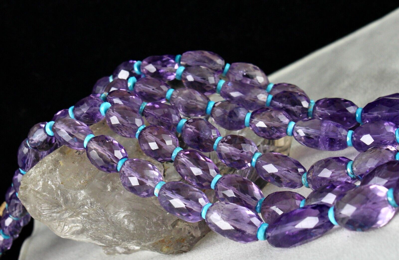 Natural Amethyst Faceted Nugget Turquoise Beads 3 L 1401 Ct Gemstone Necklace