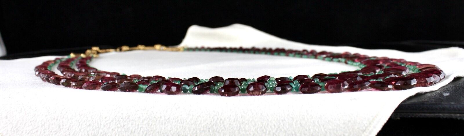 NATURAL TOURMALINE RUBELLITE TEARDROPS EMERALD BEADED 3L 596 CT FINEST NECKLACE