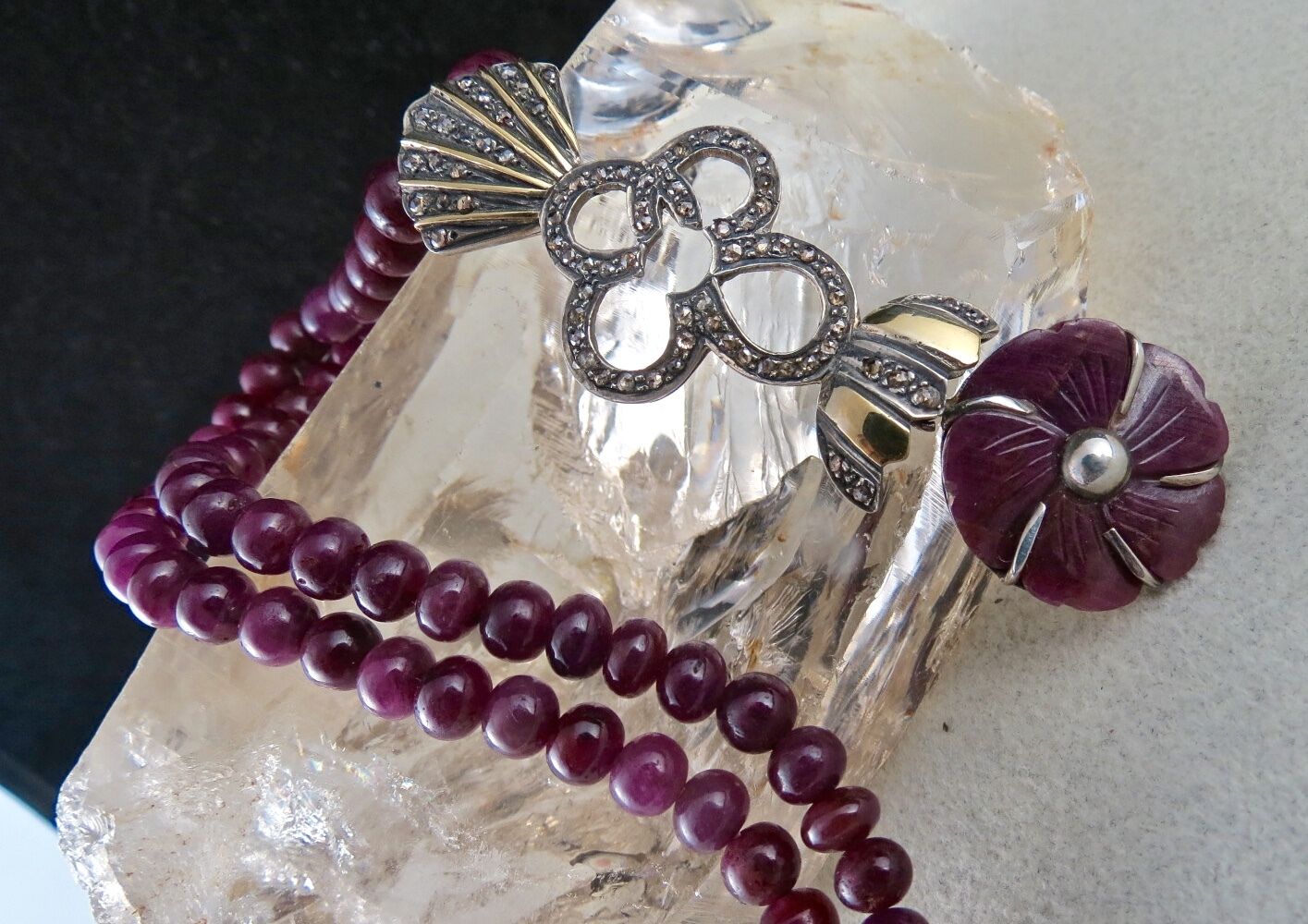Vintage Natural Ruby Carved Diamond Gold Silver Victorian Pendant Earring Set