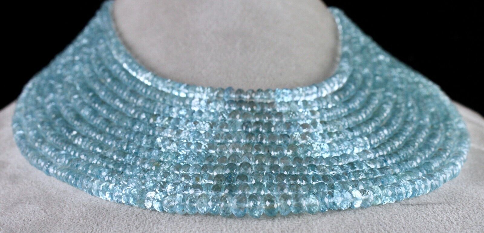 Certified Natural Blue Aquamarine Beads Faceted Round 11L 1164 Ct Stone Necklace