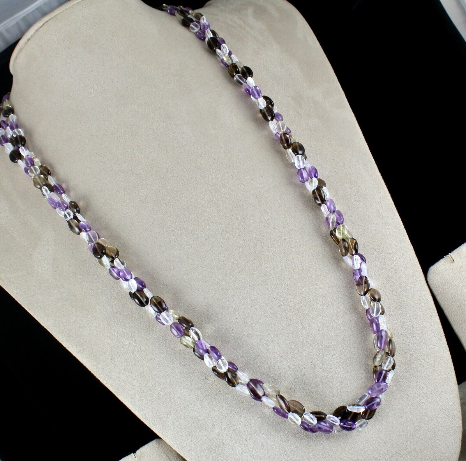 Multi Natural Rock Crystal Smoky Quartz Amethyst 3 L 684 Cts Long Beads Necklace