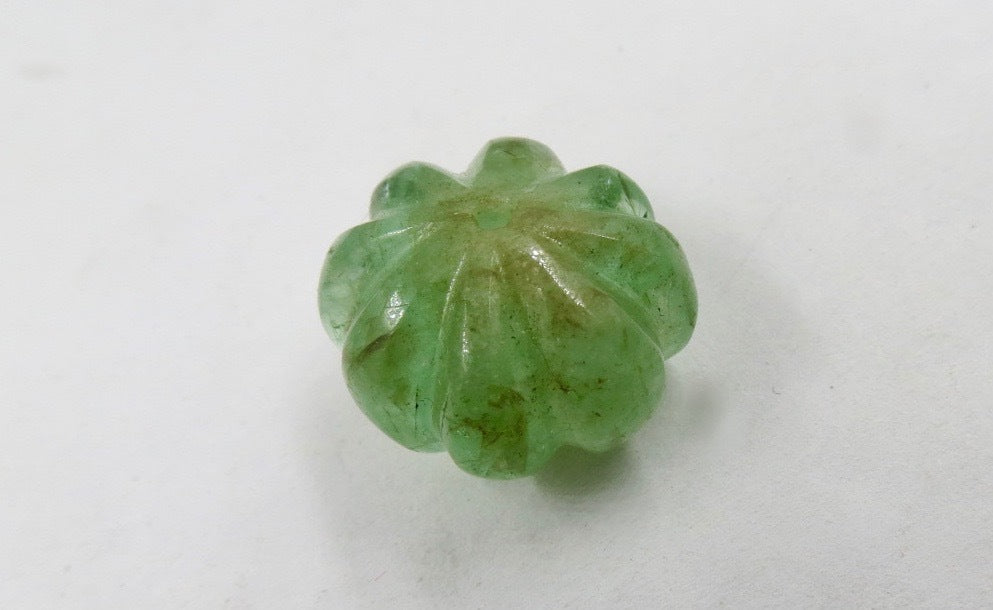 Certified Natural Emerald Melon Carved Bead 18x13mm 29.75 Ct Pendant, Drilled