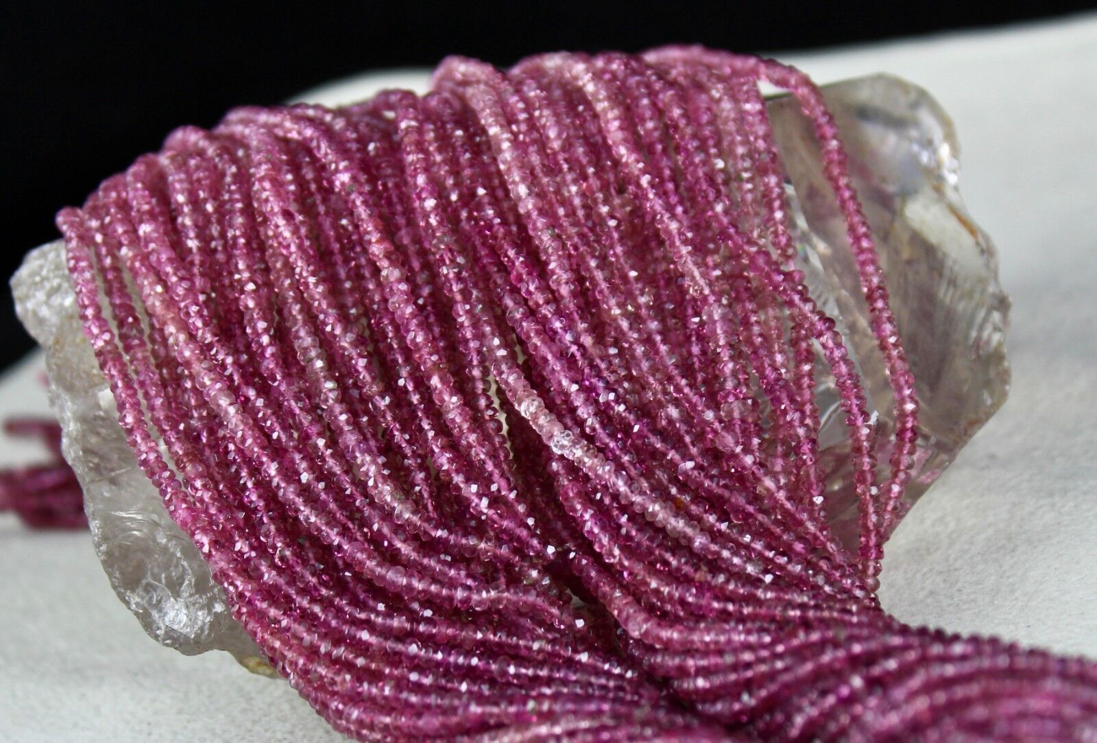 NATURAL PINK TOURMALINE BEADS FACETED 915 CTS GEMSTONE LADIES SILVER NECKLACE