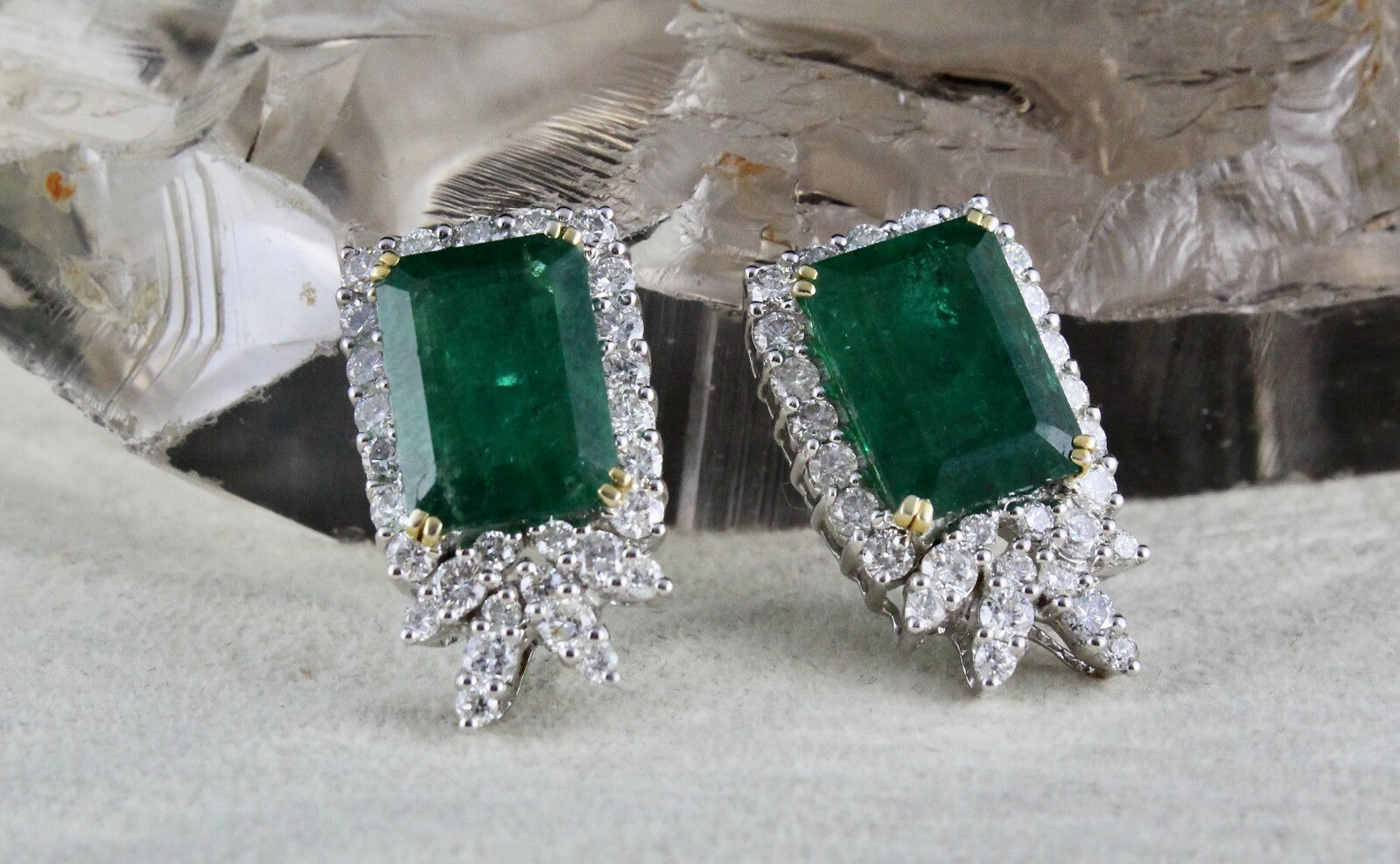 Certified Natural Zambian Emerald 64ct Natural Diamond 18k Gold Stud Earrings