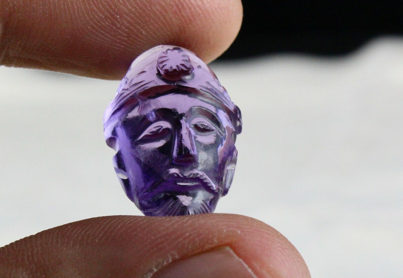 NATURAL AMETHYST CARVED FACE CABOCHON 15.32 CARATS GEMSTONE PENDANT DESIGNING