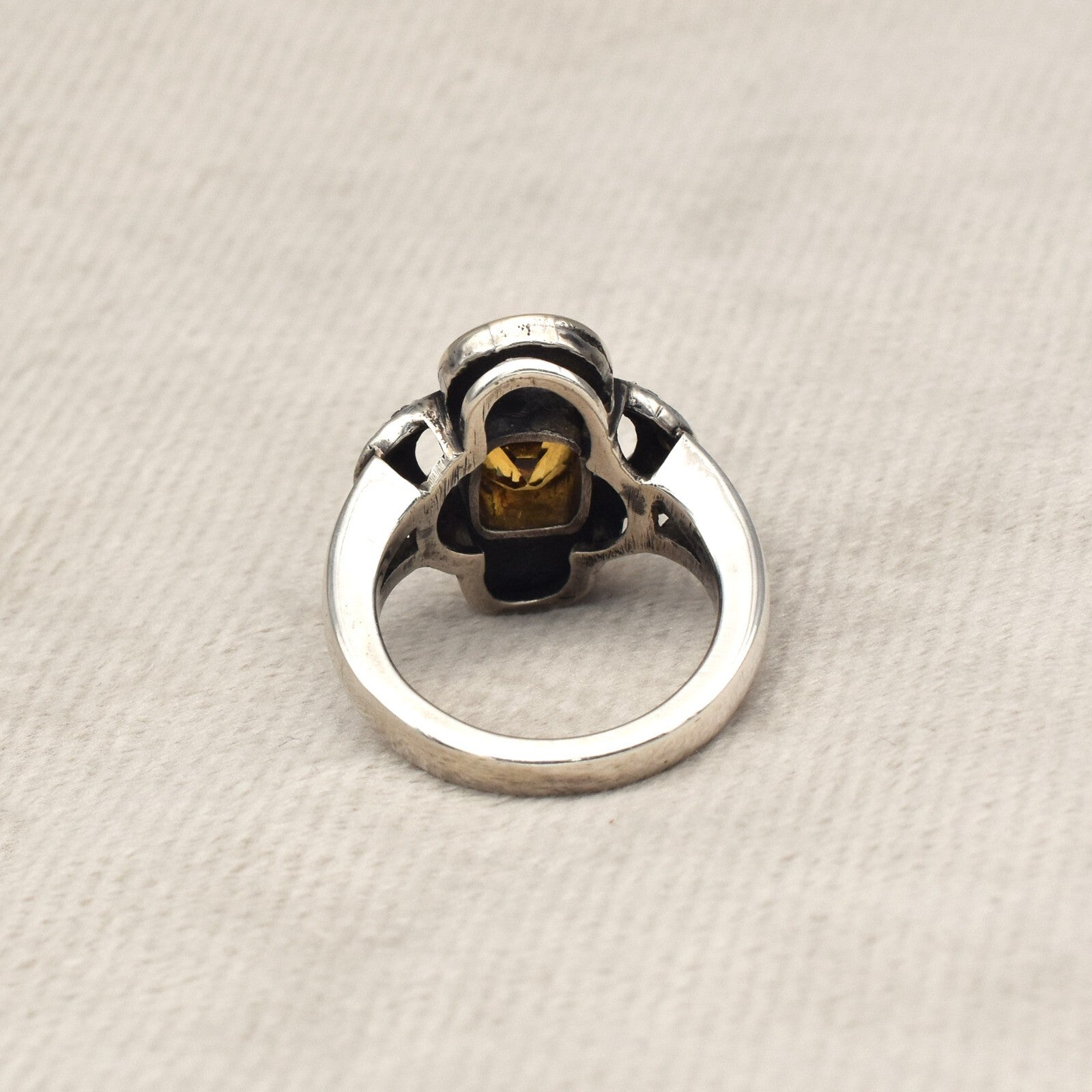 Antique Yellow Citrine 47ct Natural Diamond 18k Gold 925 Sterling Silver Ring