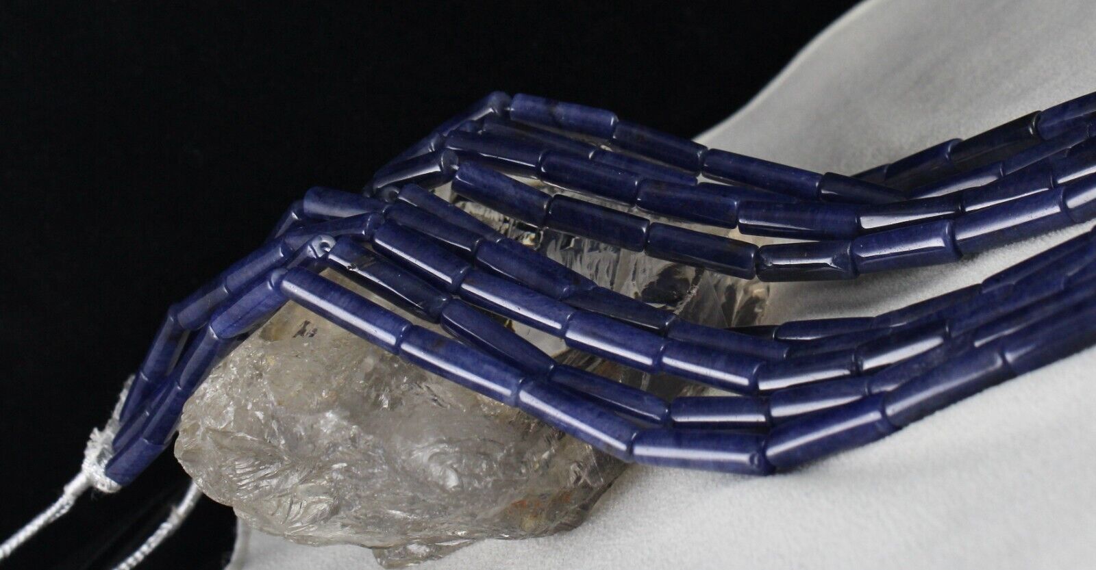 NATURAL BLUE AVENTURINE TUBE GEMSTONE 5 LINE 896 CT SEMI PRECIOUS BEADS NECKLACE