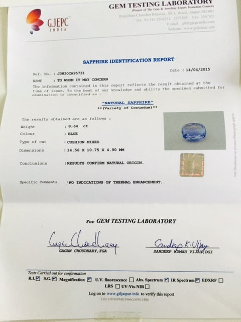 Certified Natural Ceylon 8.64 Ct Blue Sapphire Cushion Cut Ring Sterling Silver