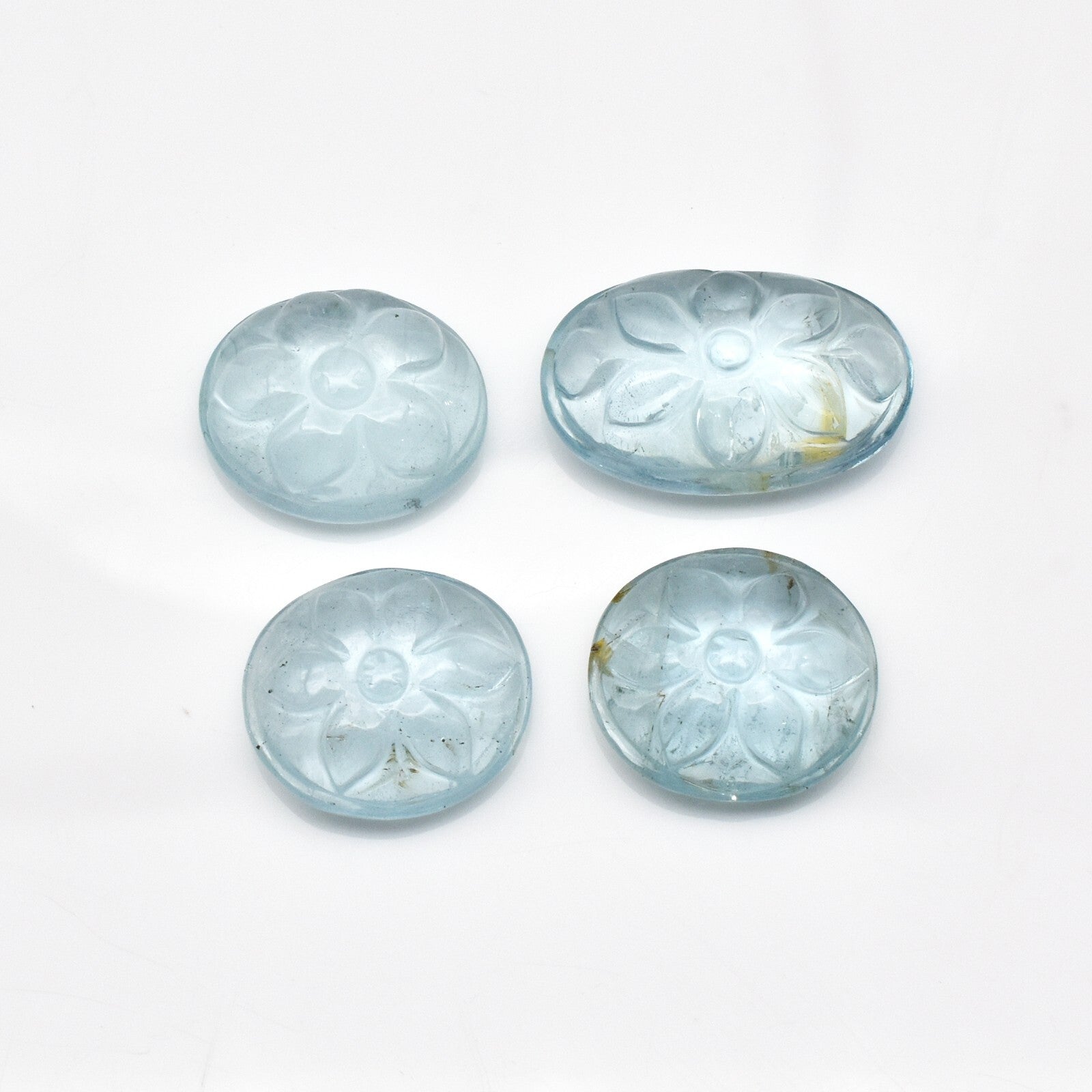 Natural Blue Aquamarine 4 Pc Carved Oval Cab Set 32.25 Ct Gemstone Ring Pendant