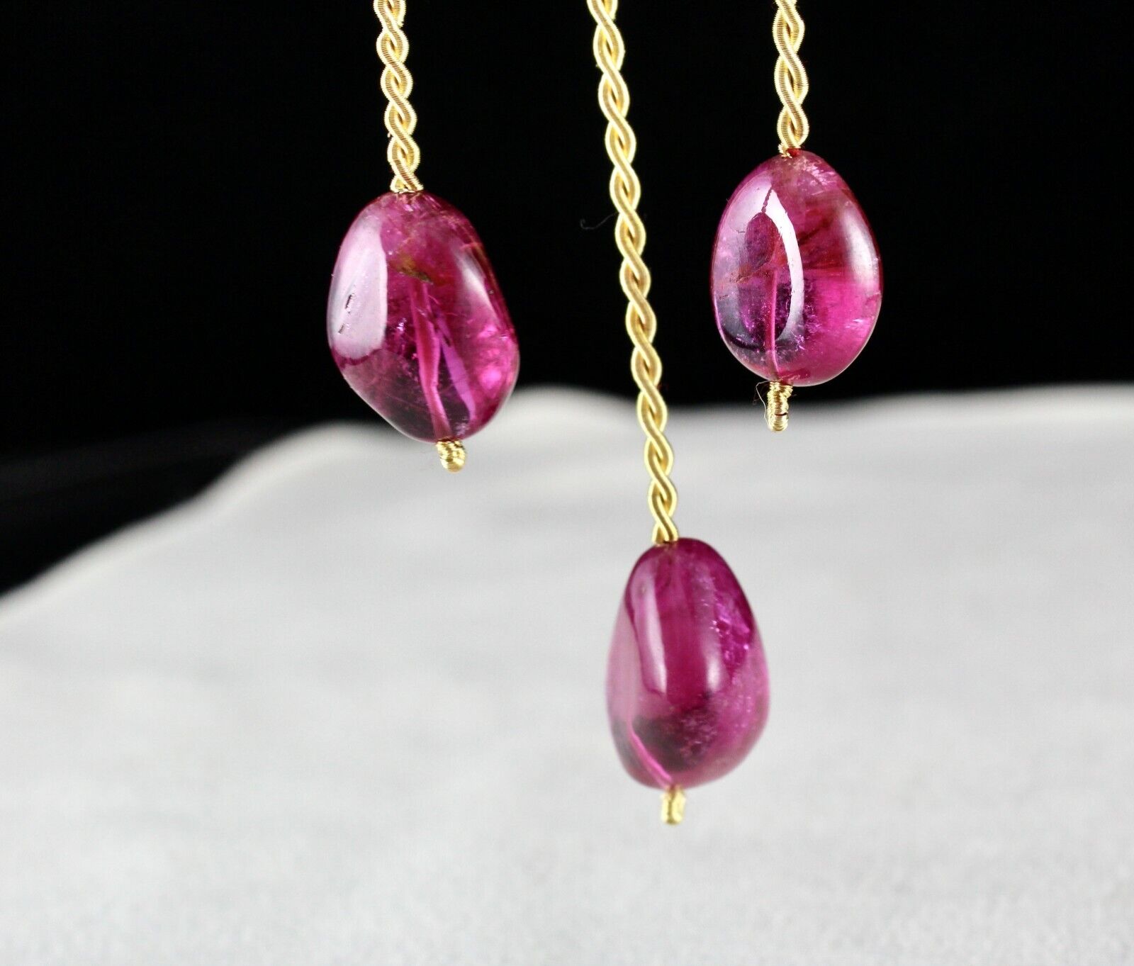 NATURAL PINK TOURMALINE BEADS LONG TUMBLE 3 PCS 44.71 CTS GEMSTONE FOR DESIGNING