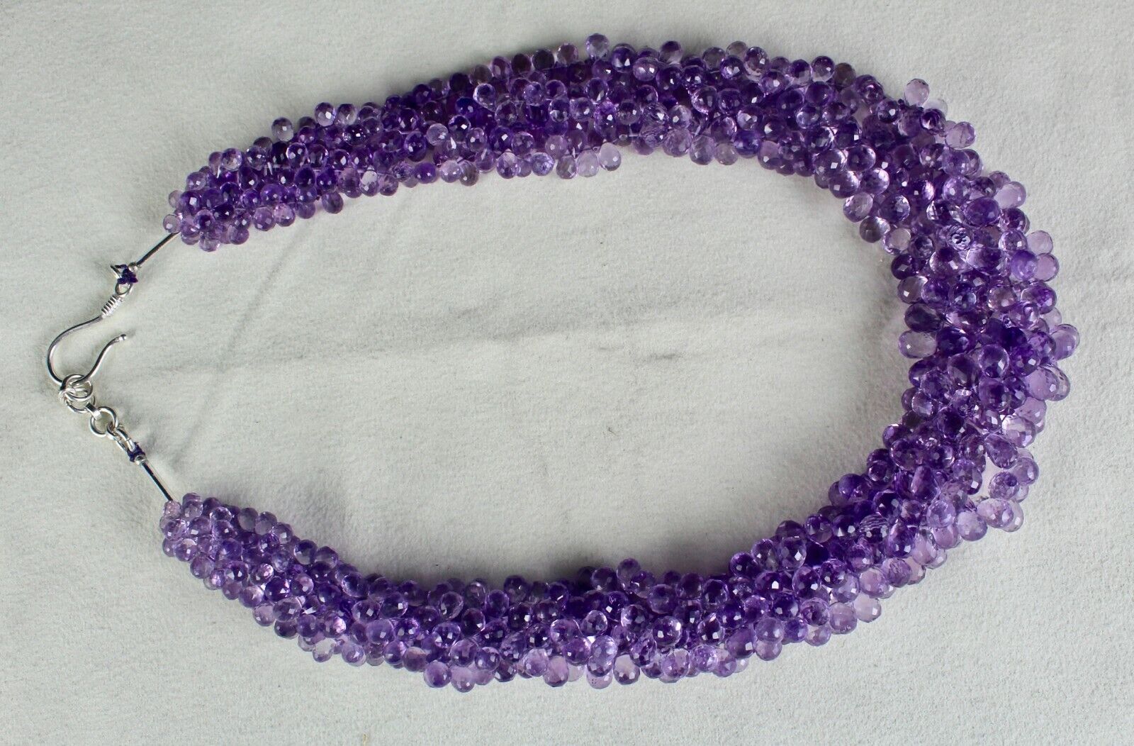 Pink Amethyst Beaded Drops Necklace 768 Ct Natural Gemstone Bunch Silver Clasp