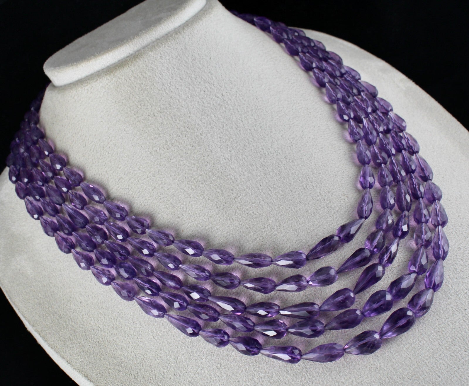 Certified Natural Purple Amethyst 660ct Tear Drop Beads Finest Necklace